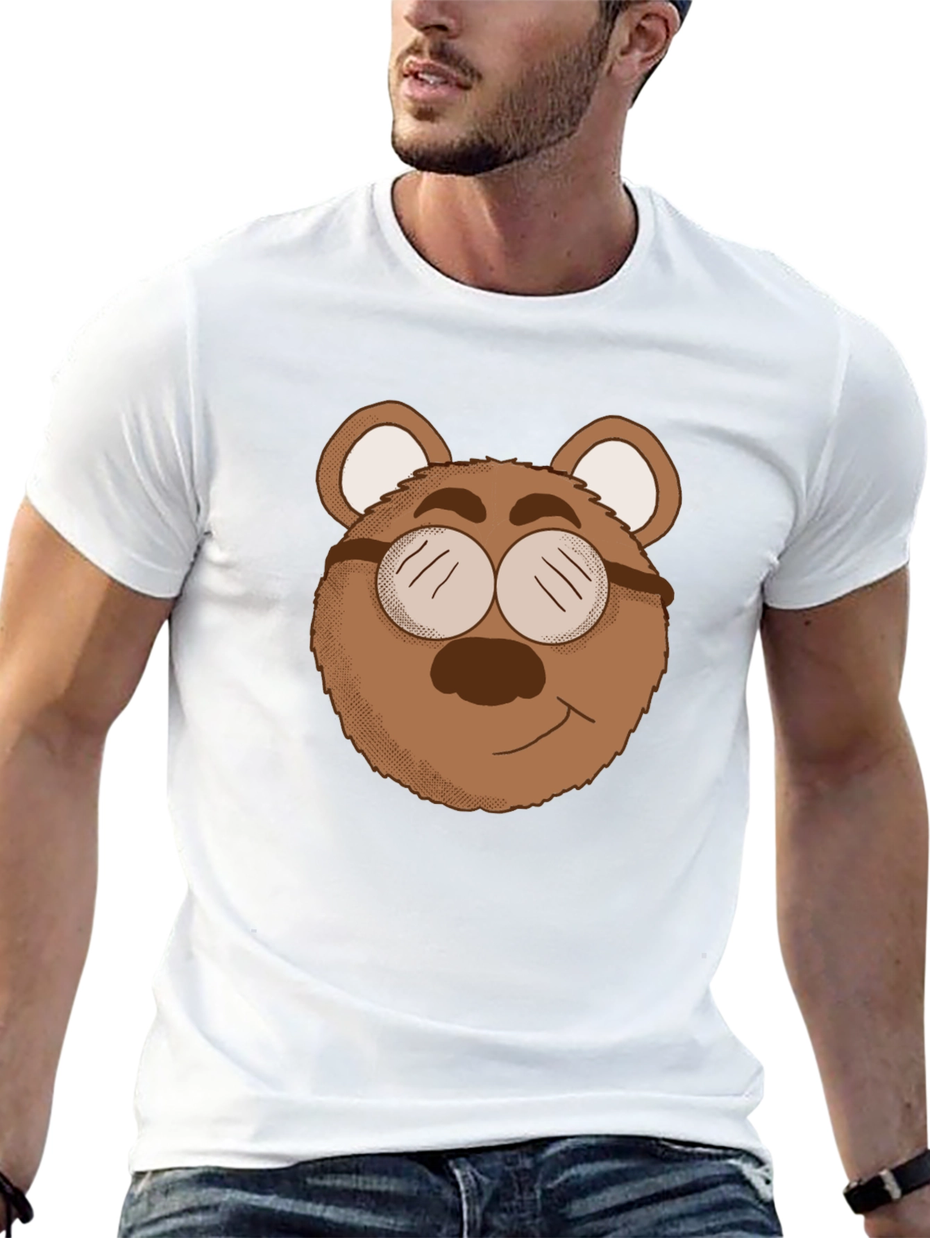 Bear with Glasses Graphic Tee - Black Cotton Blend