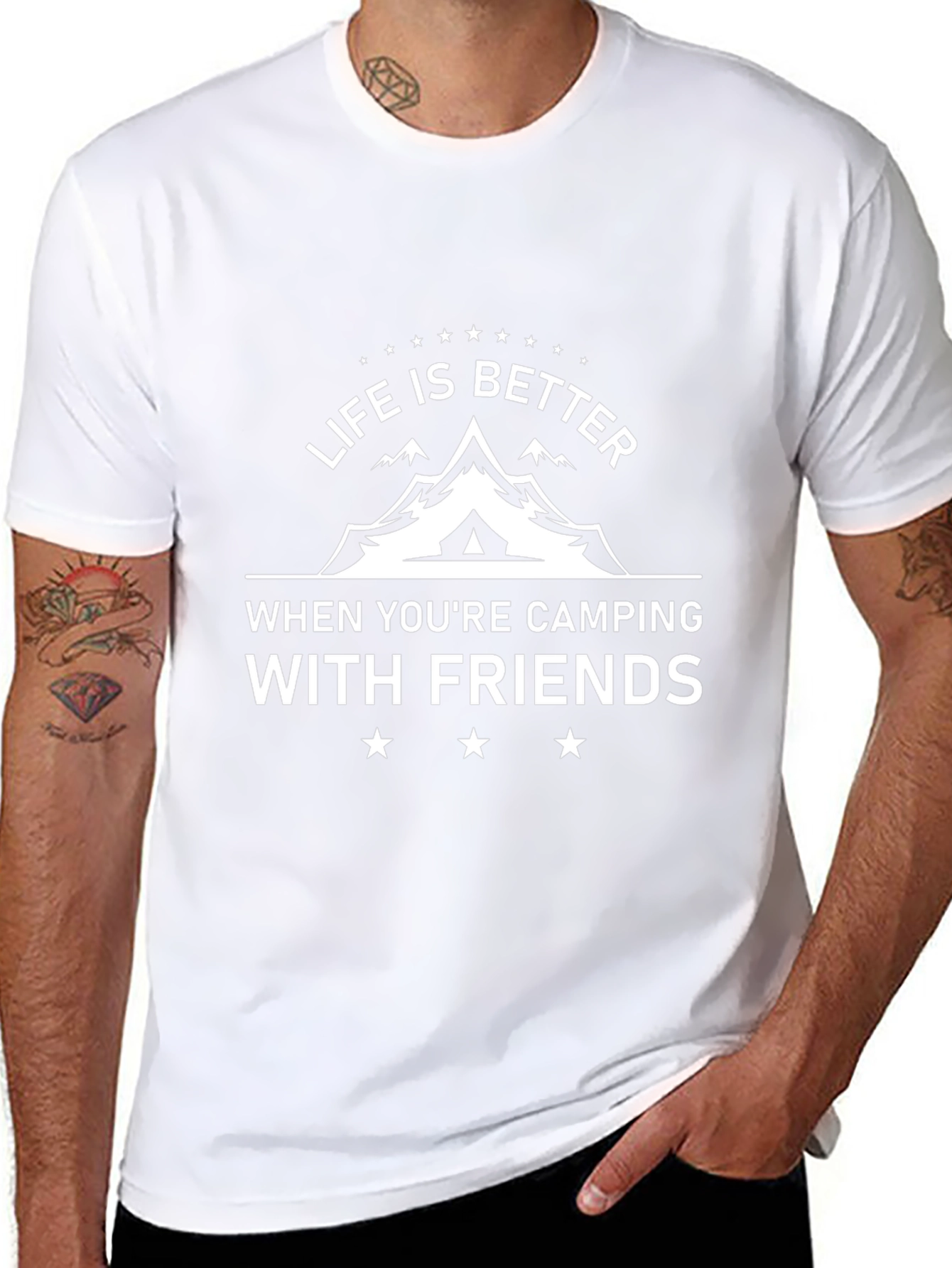 Camping with Friends Black Graphic T-Shirt