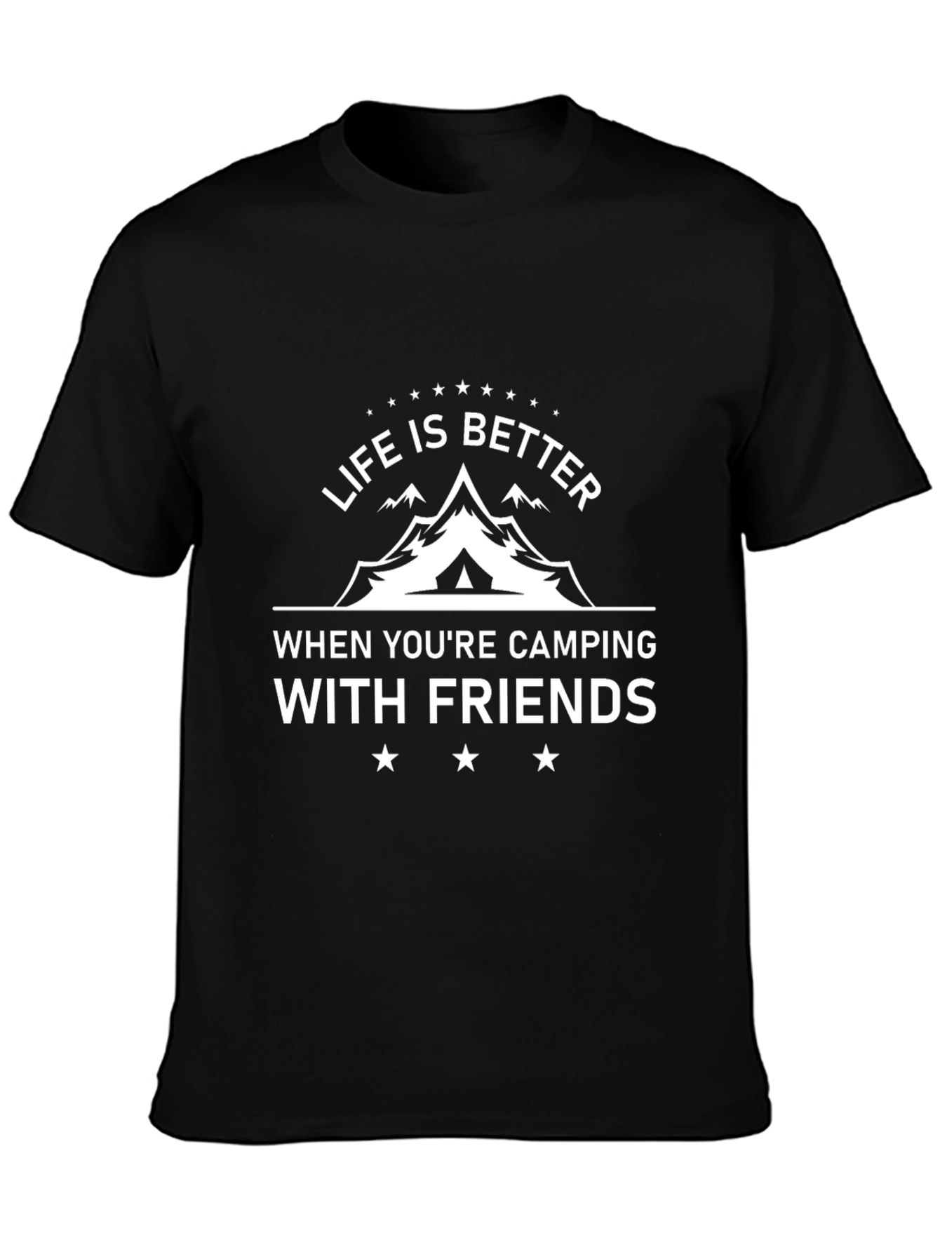 Camping with Friends Black Graphic T-Shirt