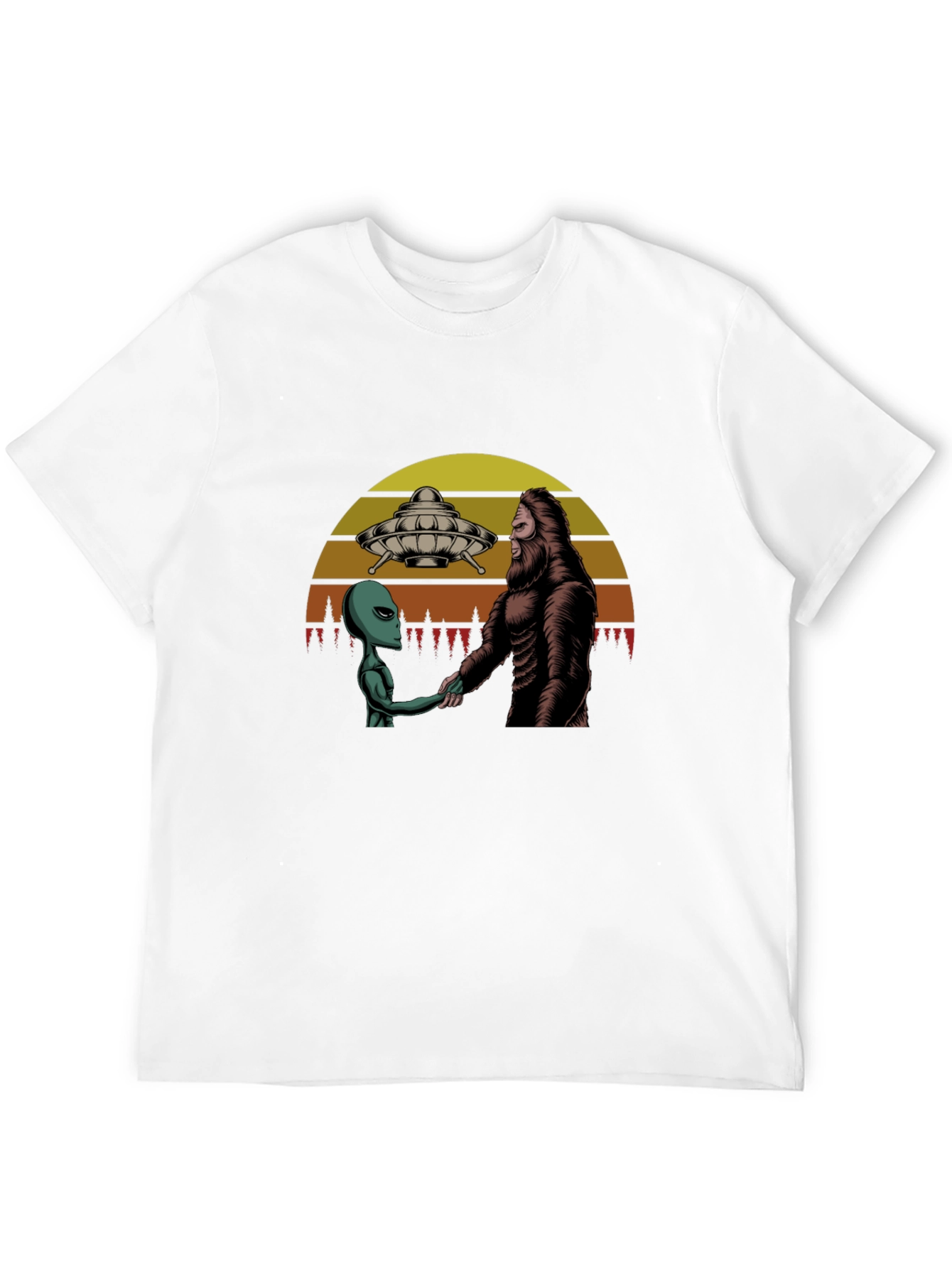 Alien & Bigfoot Handshake Graphic Tee - Conspiracy T-Shirt