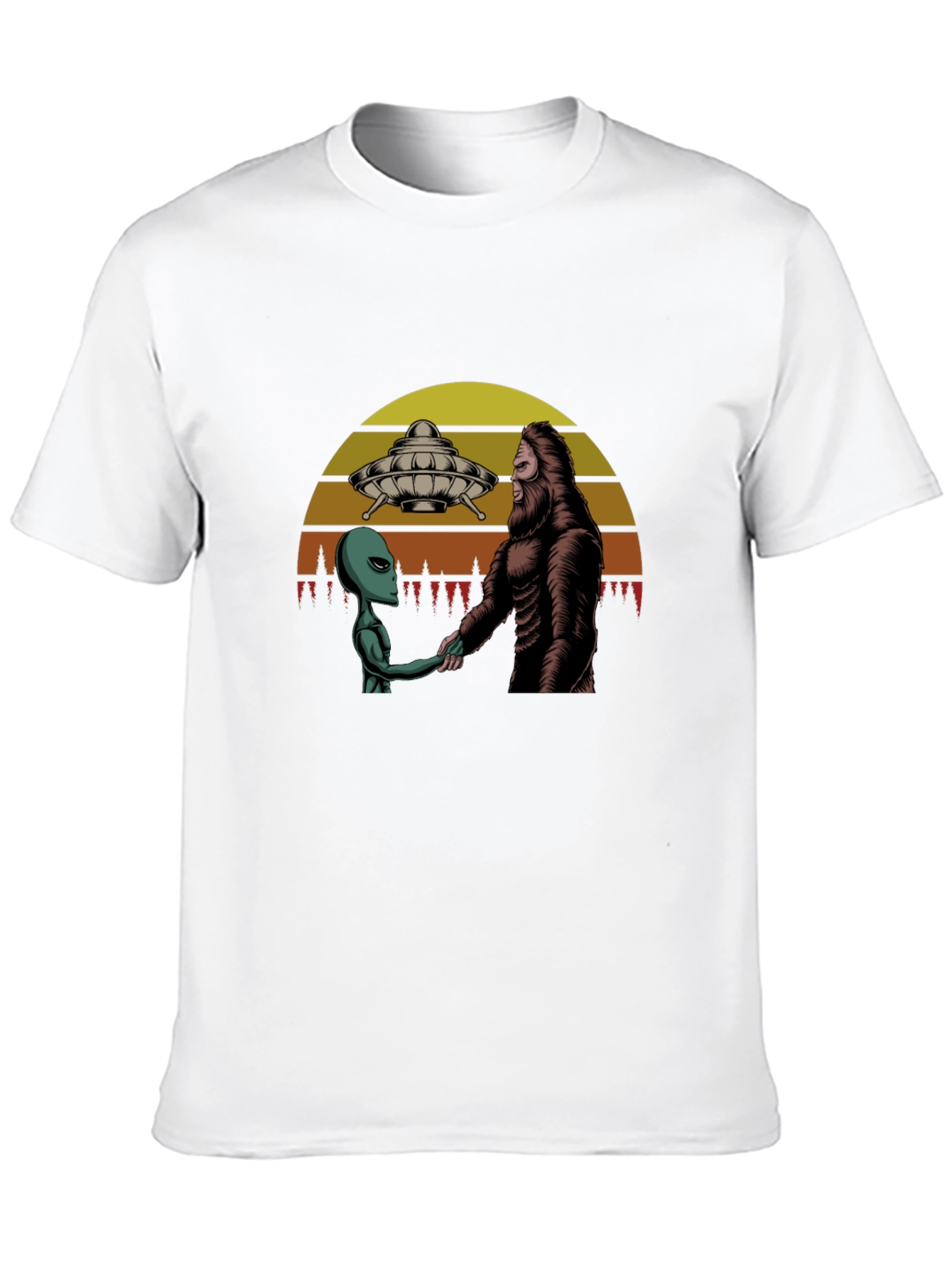 Alien & Bigfoot Handshake Graphic Tee - Conspiracy T-Shirt