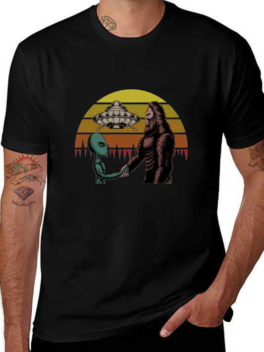 Alien & Bigfoot Handshake Graphic Tee - Conspiracy T-Shirt