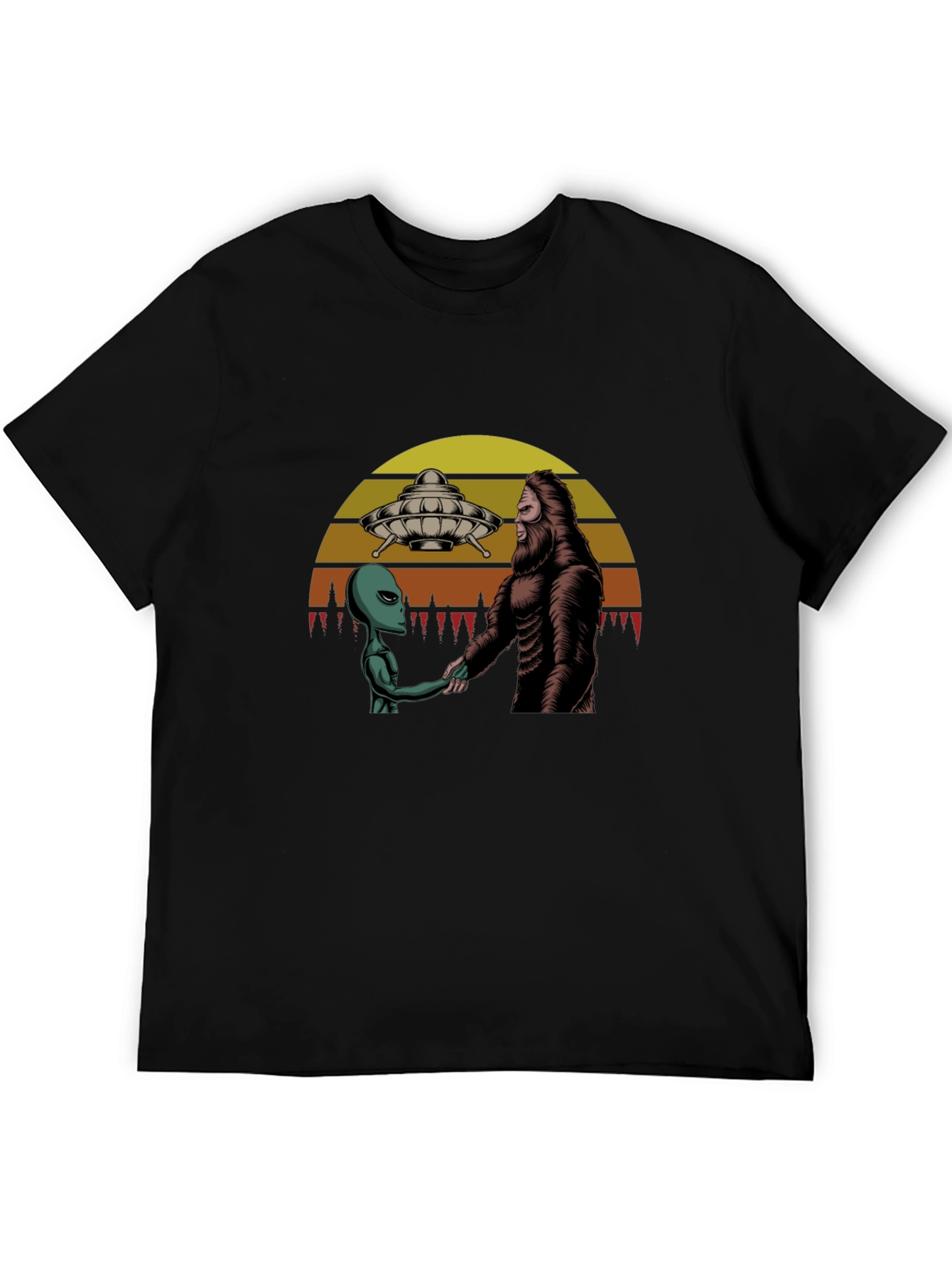 Alien & Bigfoot Handshake Graphic Tee - Conspiracy T-Shirt