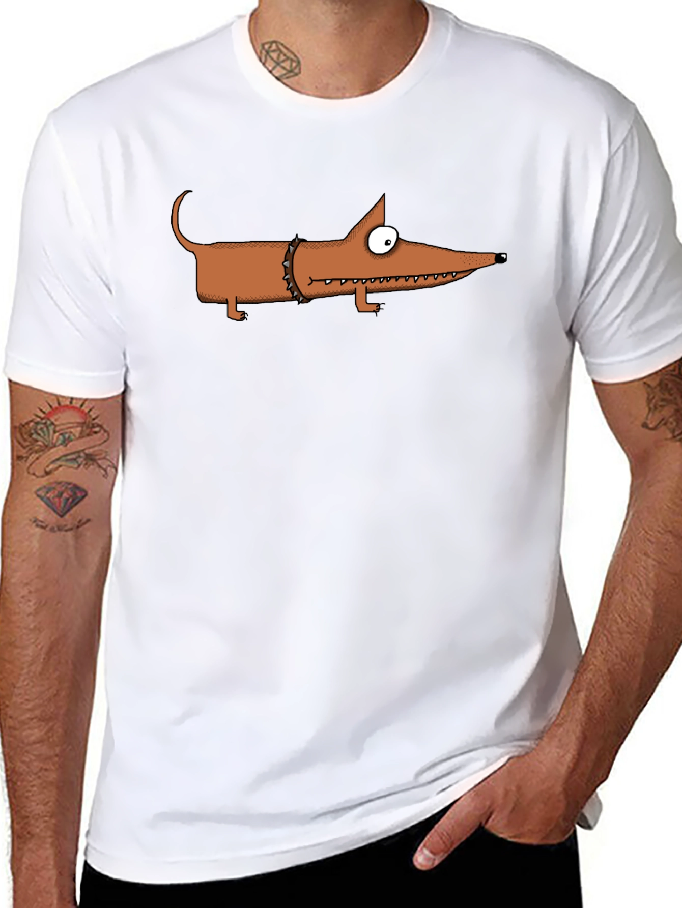 Cartoon Dachshund T-Shirt - Spiked Collar Graphic Tee