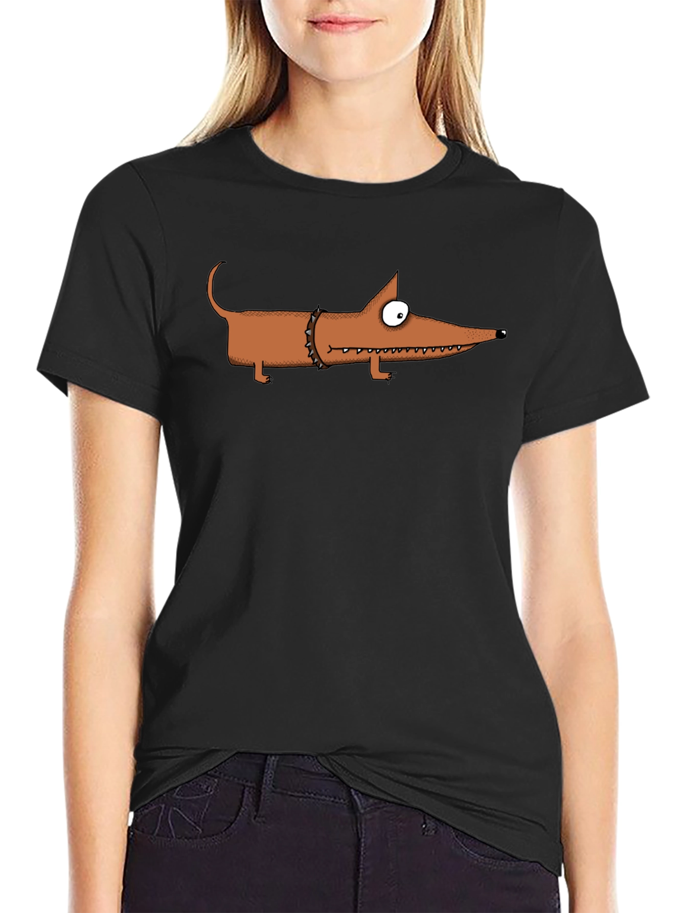 Cartoon Dachshund T-Shirt - Spiked Collar Graphic Tee