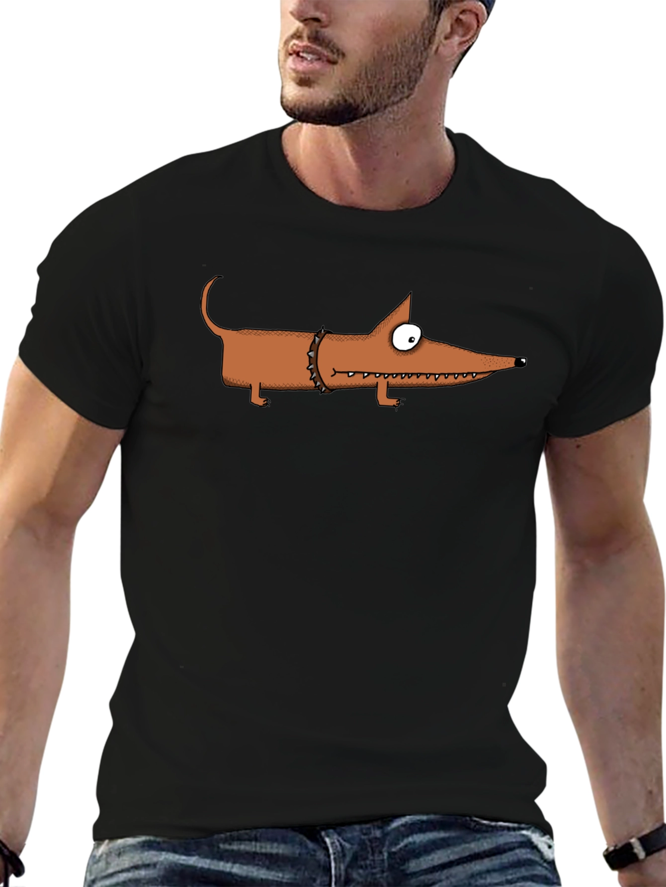 Cartoon Dachshund T-Shirt - Spiked Collar Graphic Tee
