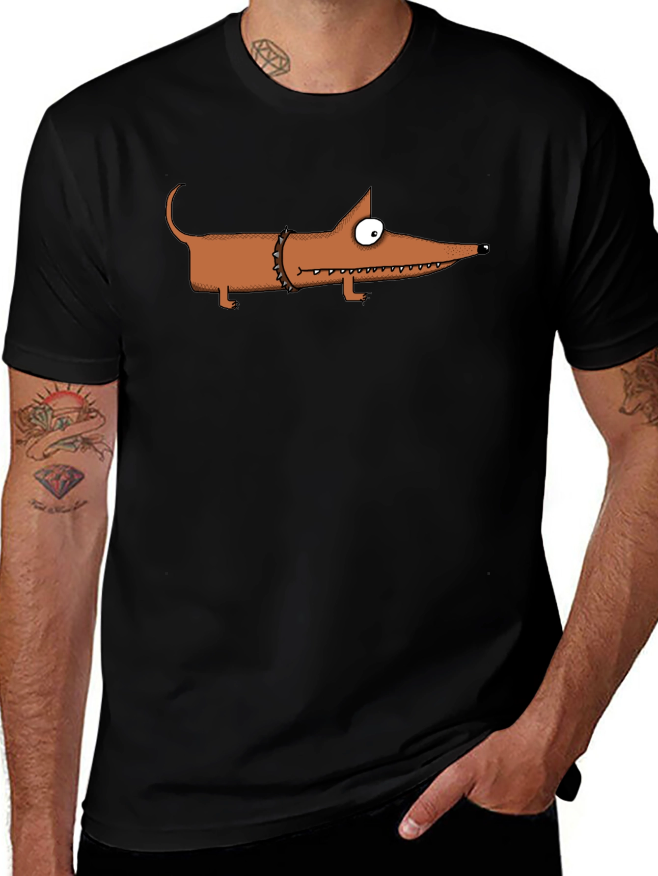Cartoon Dachshund T-Shirt - Spiked Collar Graphic Tee