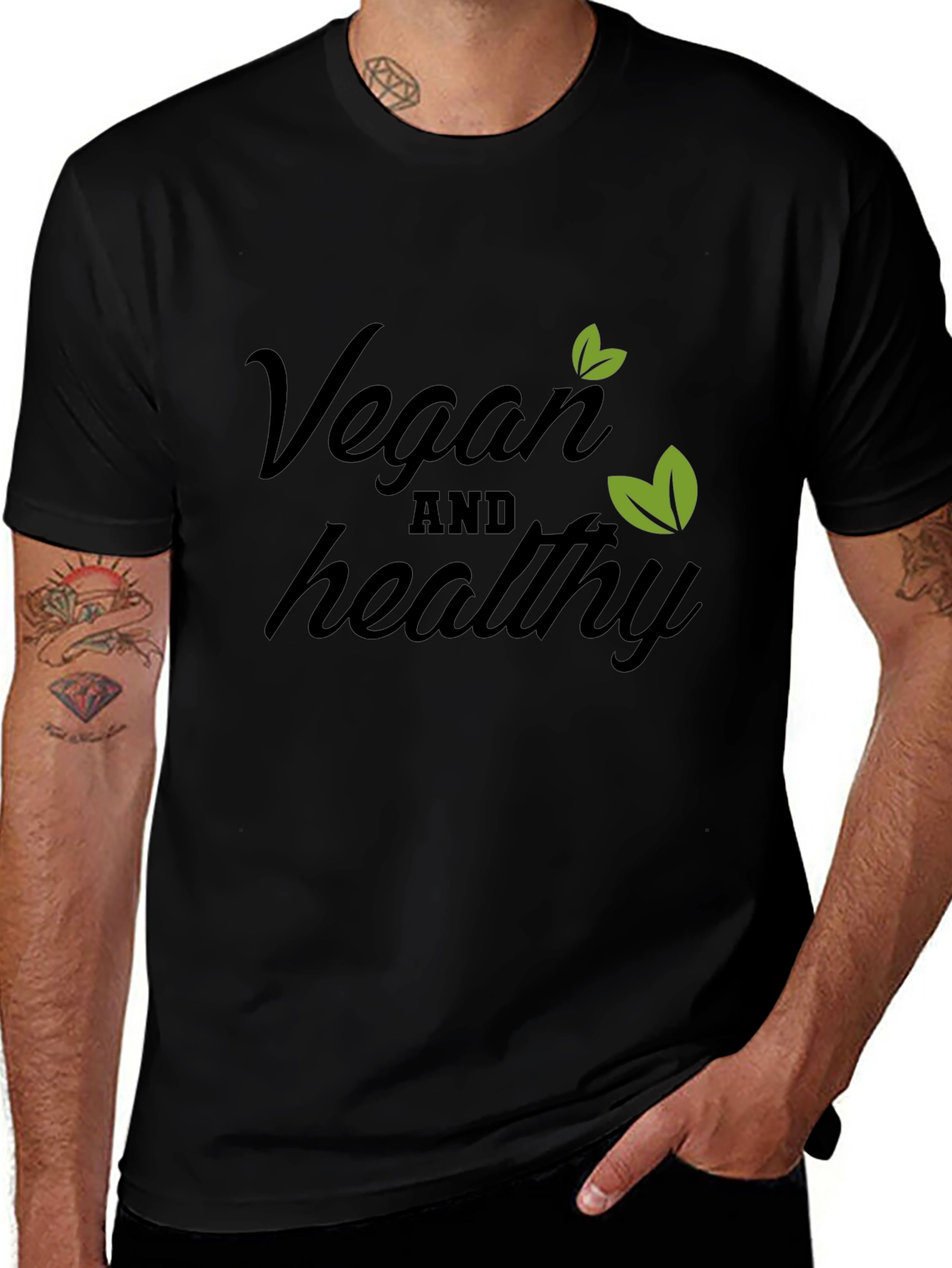 Vegan & Healthy T-Shirt - Black Cotton Blend Tee