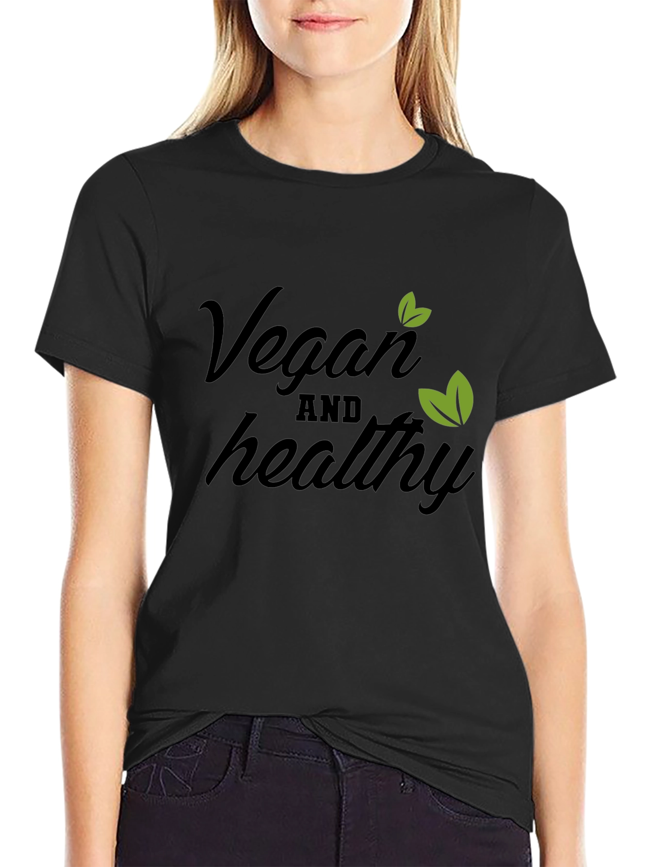 Vegan & Healthy T-Shirt - Black Cotton Blend Tee