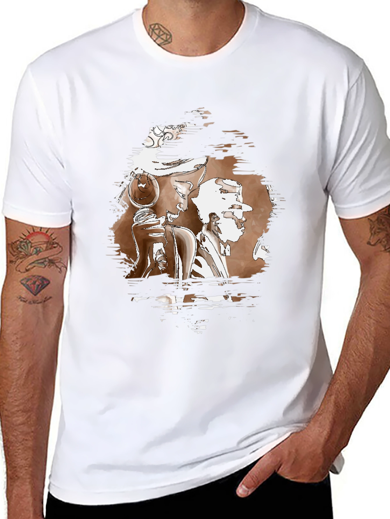 Abstract Graphic Print Black Crew Neck T-Shirt