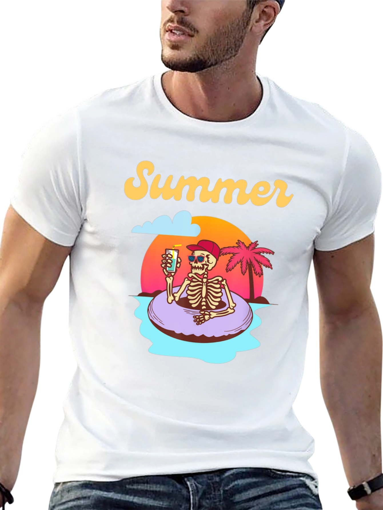 Summer Skeleton Graphic T-Shirt - Relaxed Fit