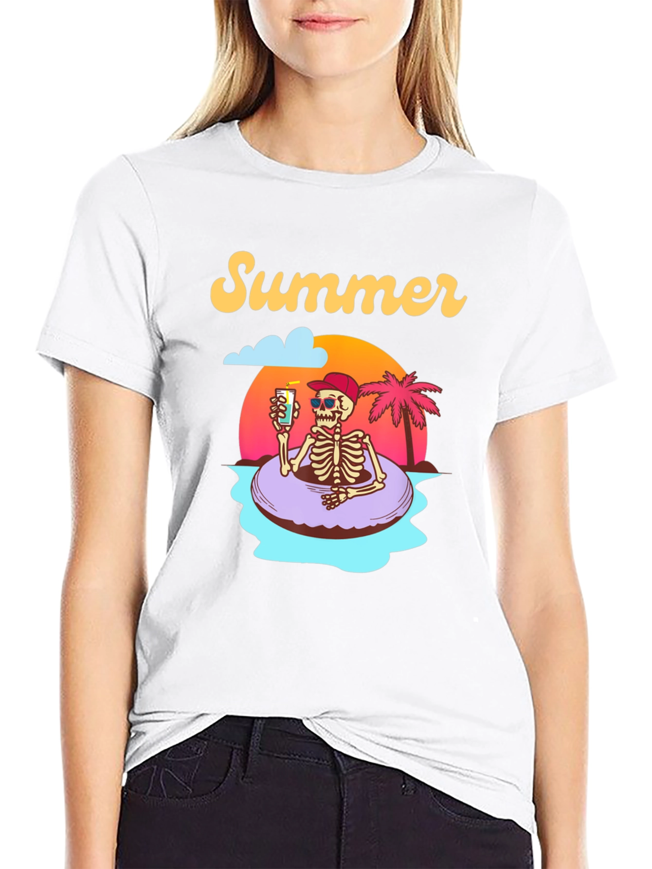 Summer Skeleton Graphic T-Shirt - Relaxed Fit