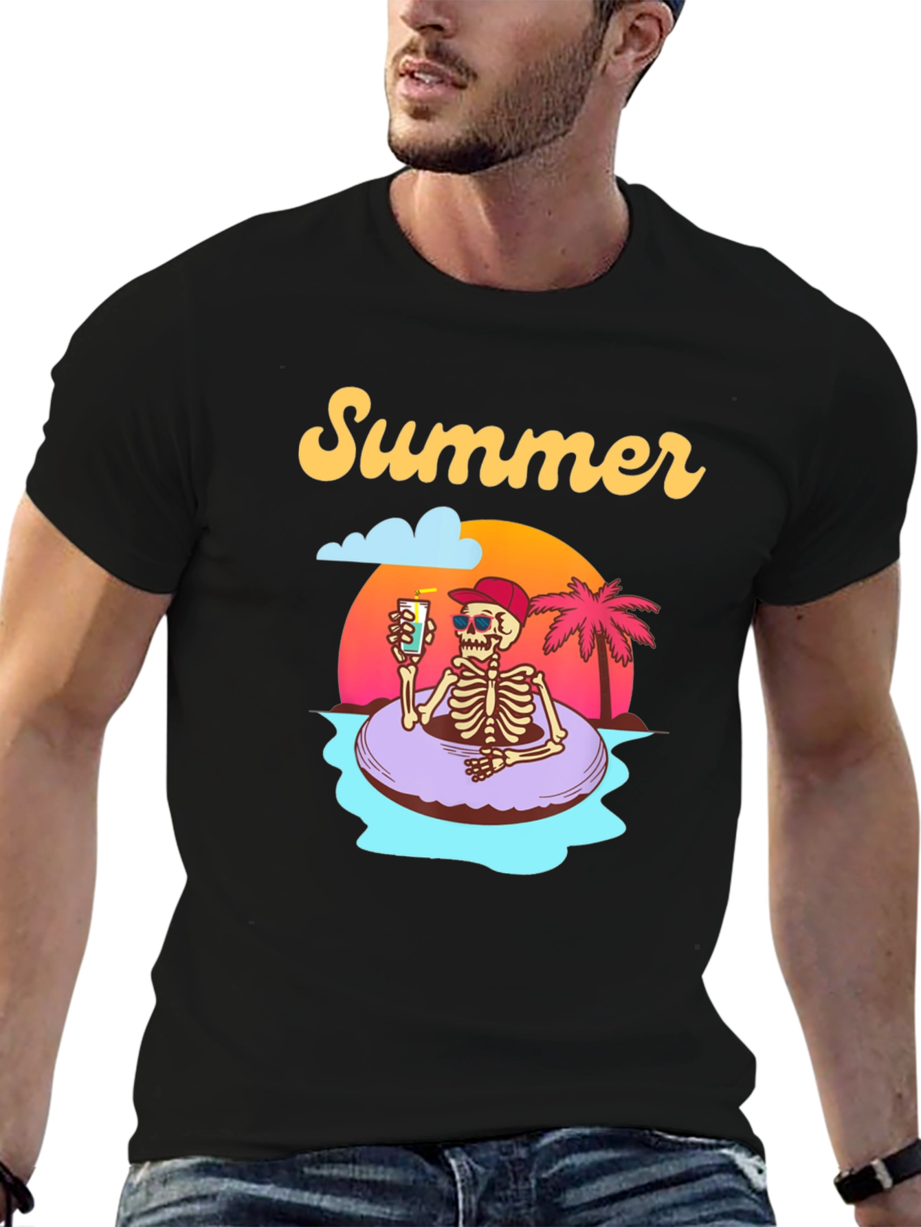 Summer Skeleton Graphic T-Shirt - Relaxed Fit