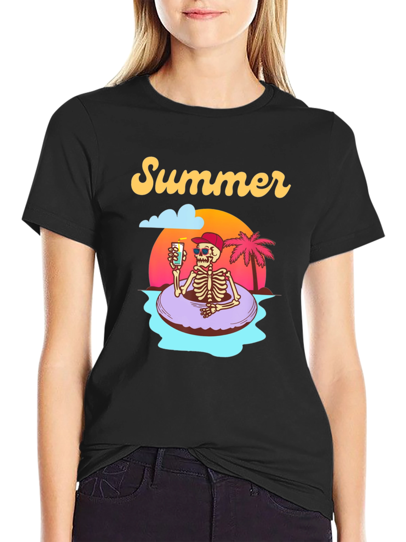 Summer Skeleton Graphic T-Shirt - Relaxed Fit