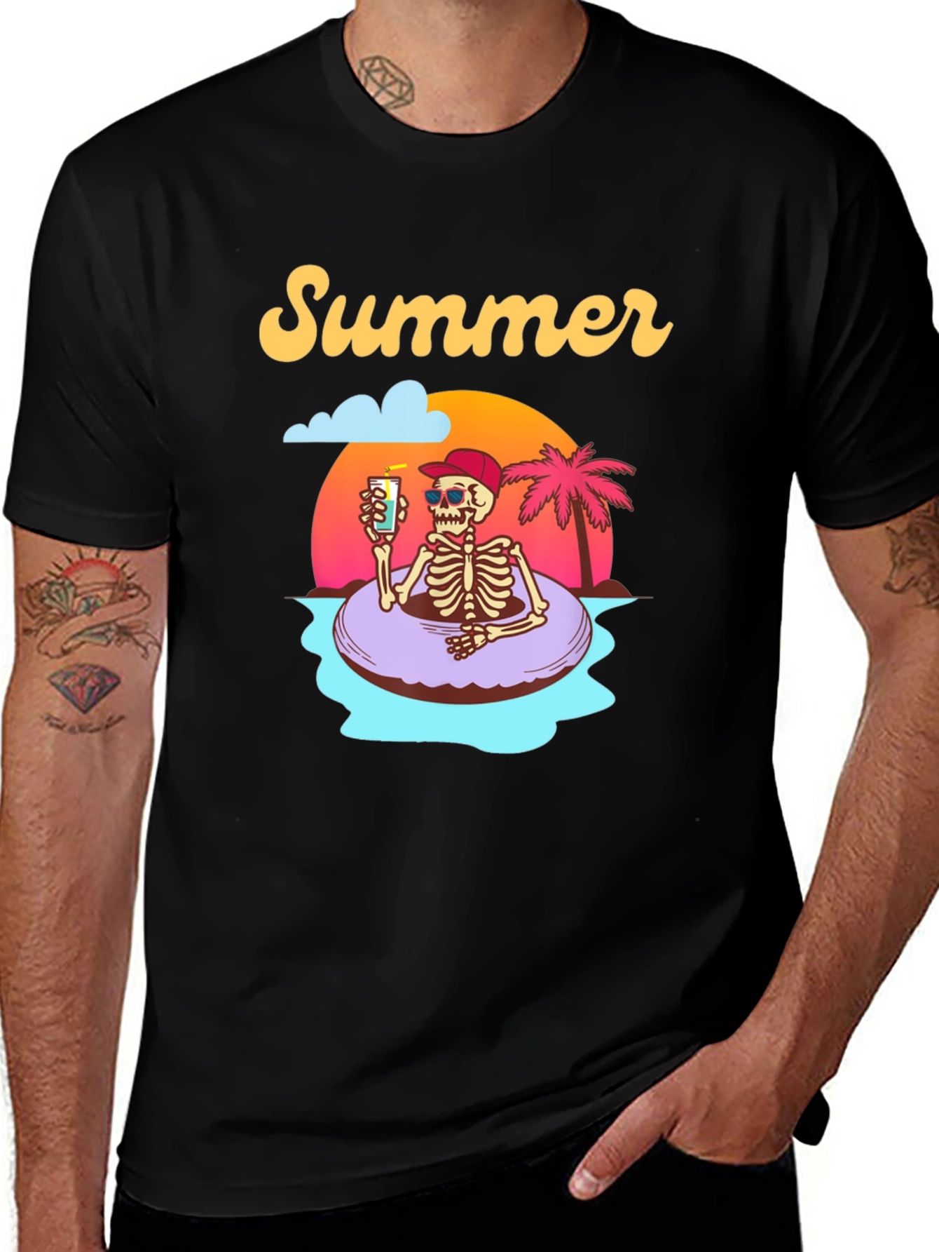 Summer Skeleton Graphic T-Shirt - Relaxed Fit