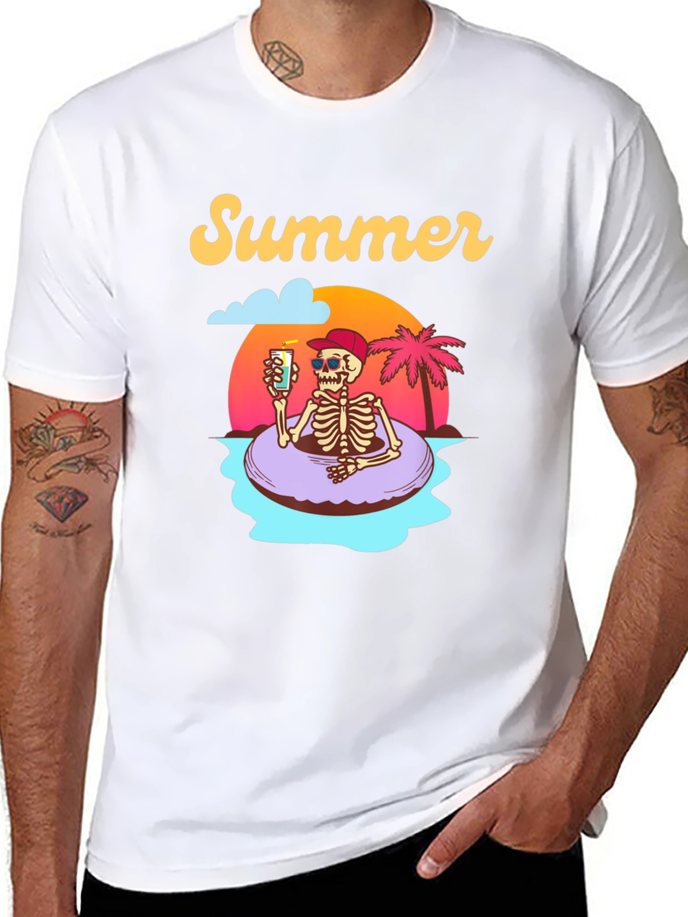 Summer Skeleton Graphic T-Shirt - Relaxed Fit