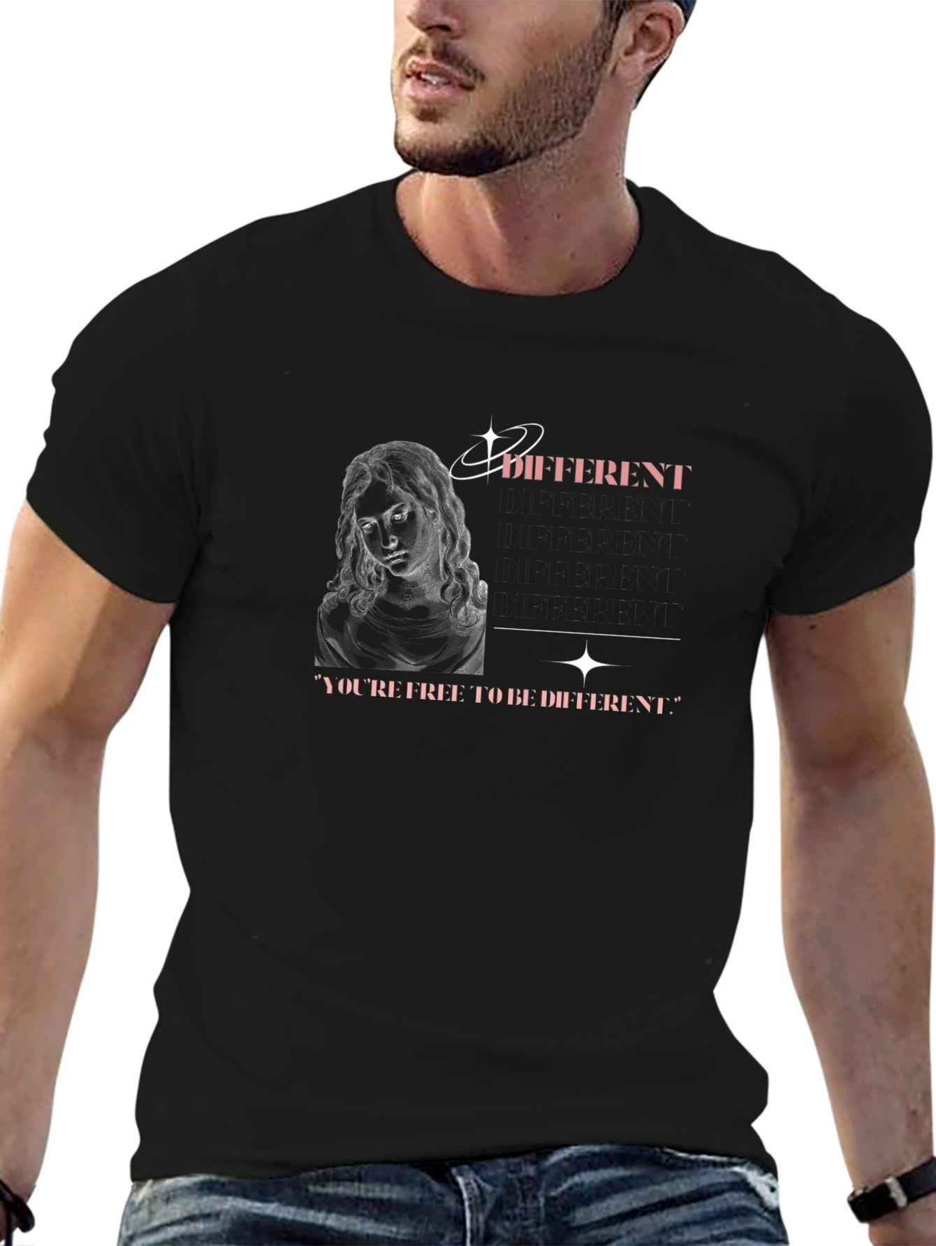 Unique Different Graphic Print Black T-Shirt