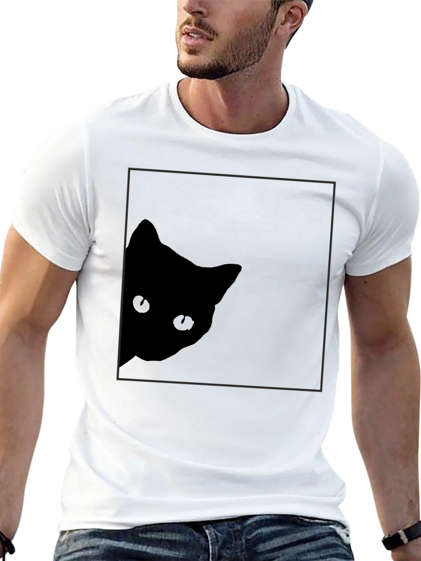 Stealthy Cat Black T-Shirt: Peek-a-Boo Style
