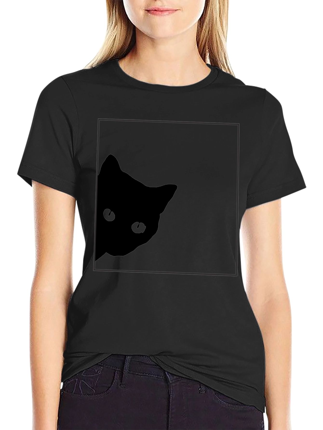 Stealthy Cat Black T-Shirt: Peek-a-Boo Style