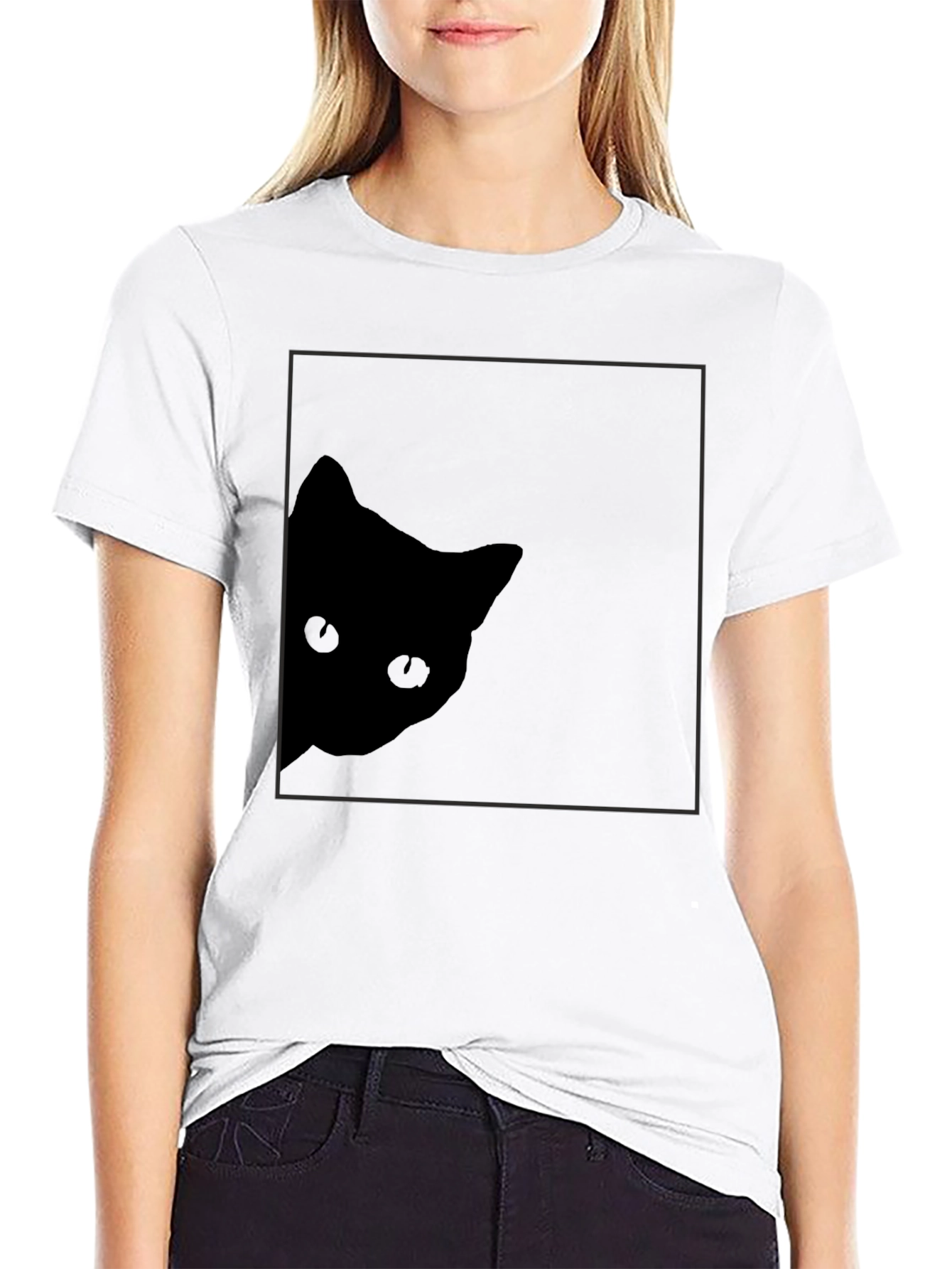 Stealthy Cat Black T-Shirt: Peek-a-Boo Style