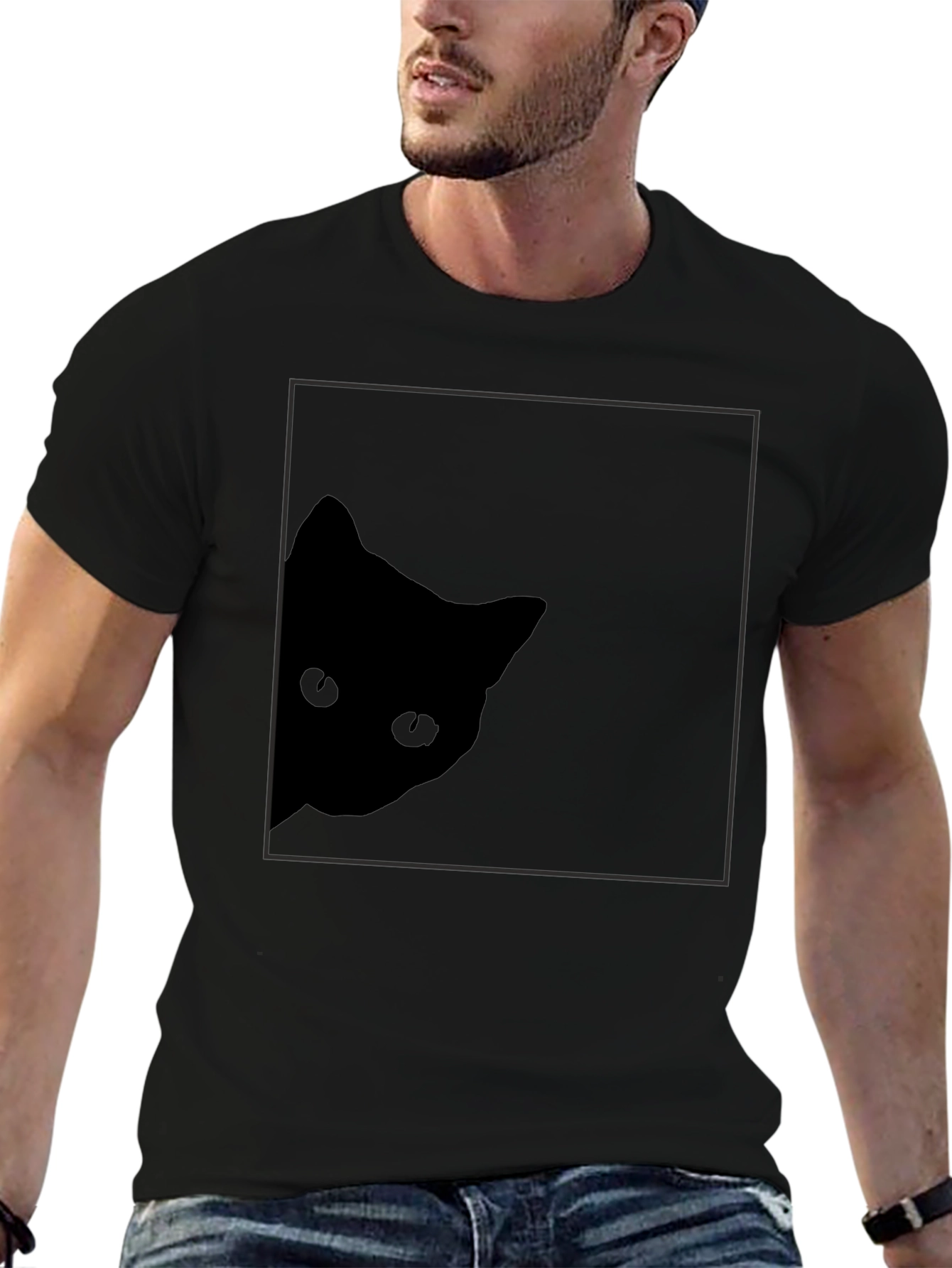 Stealthy Cat Black T-Shirt: Peek-a-Boo Style