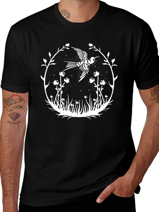 Bird & Floral Graphic Black Tee
