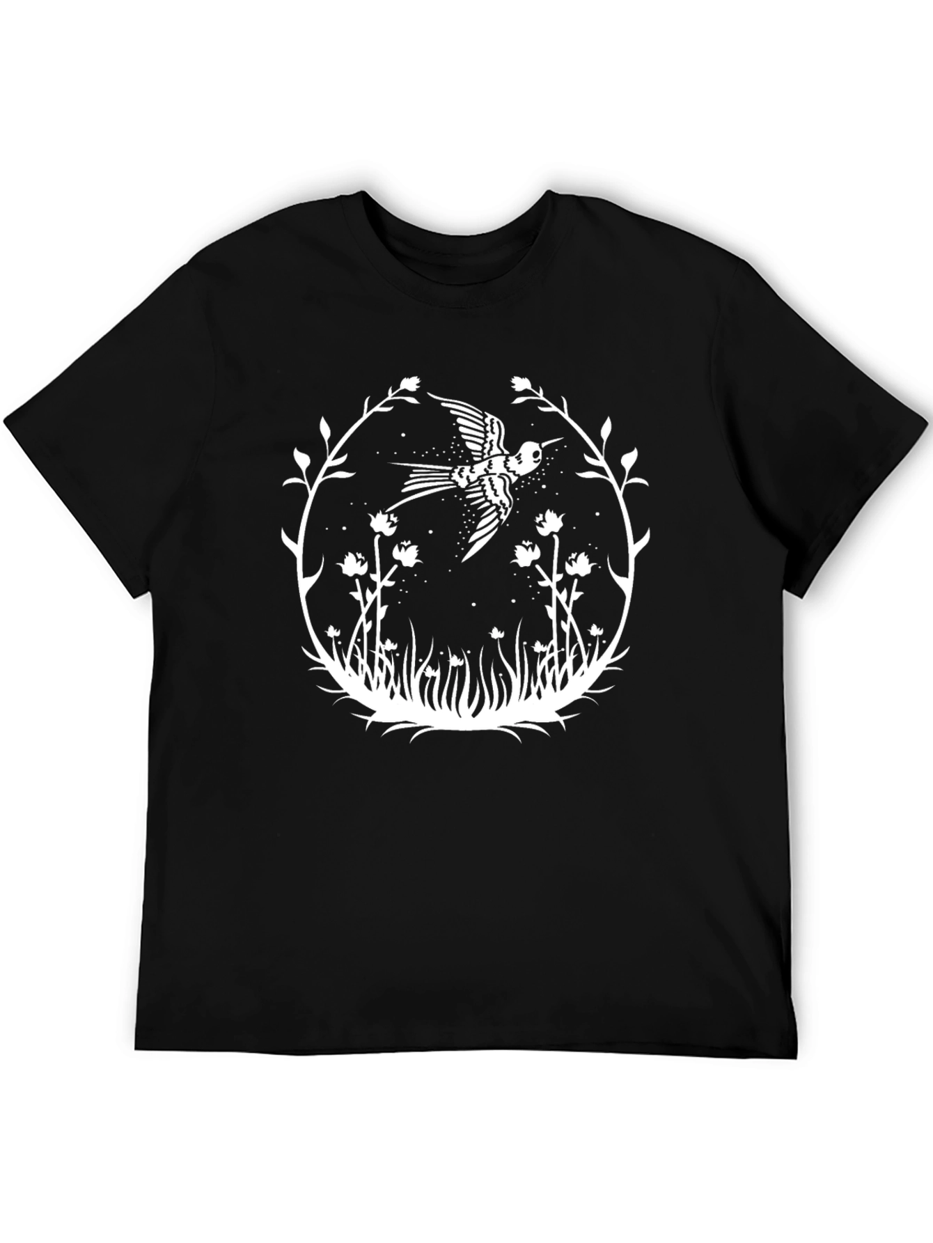 Bird & Floral Graphic Black Tee