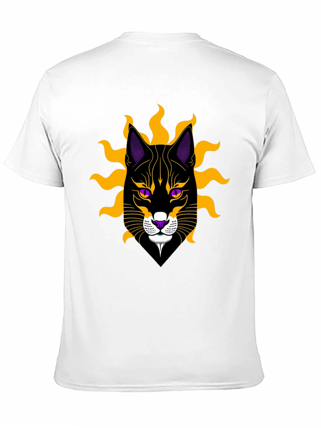 Black Cat Graphic T-Shirt with Sun Motif