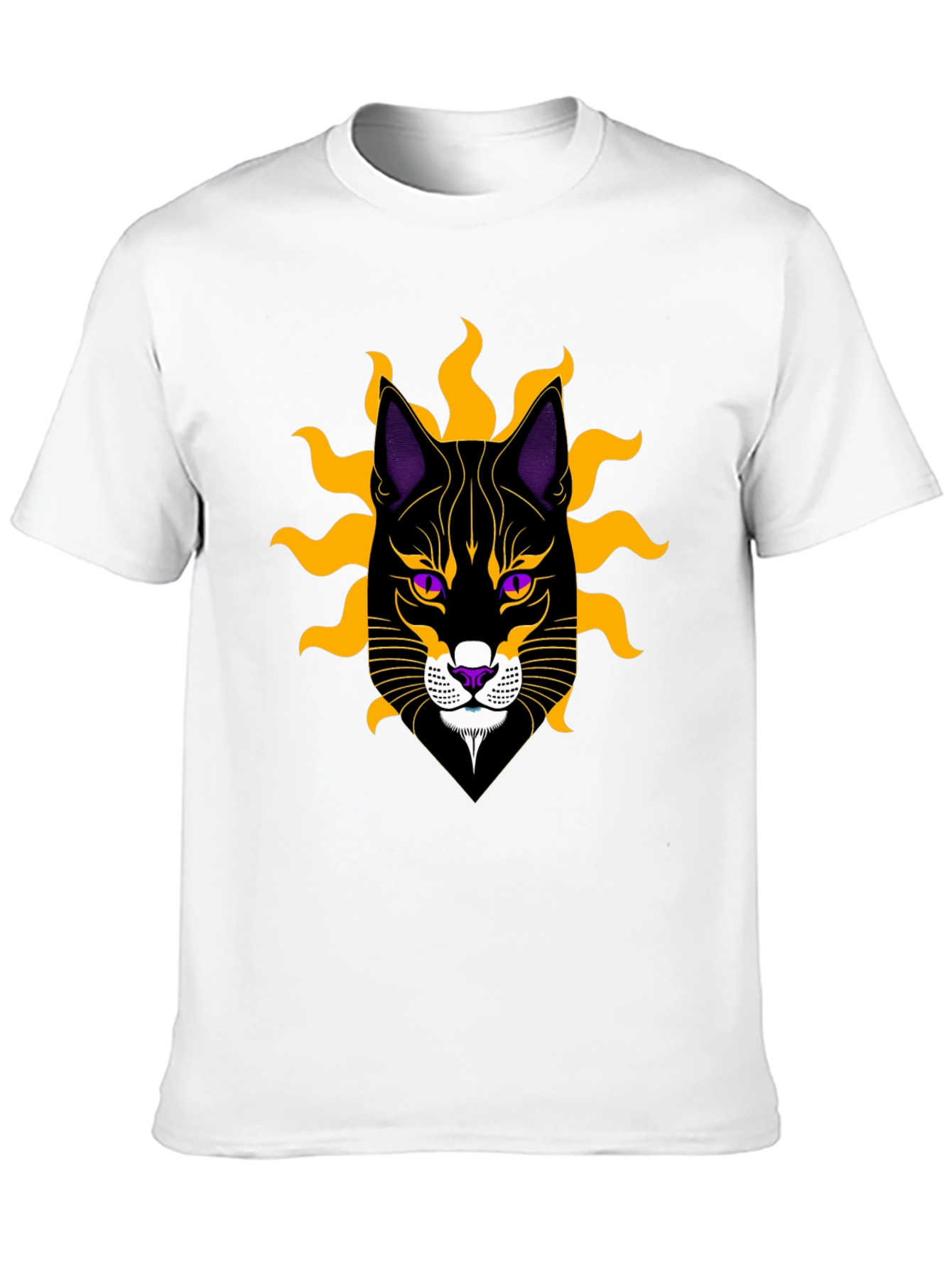 Black Cat Graphic T-Shirt with Sun Motif