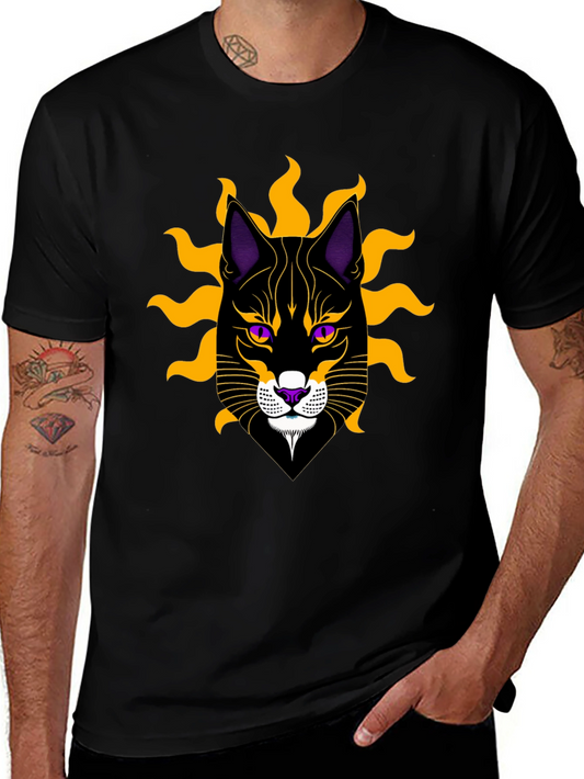 Black Cat Graphic T-Shirt with Sun Motif