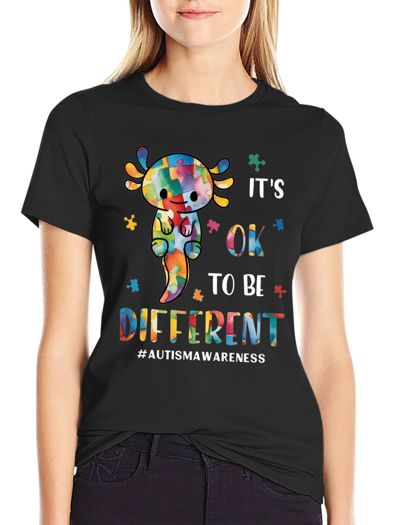 Autism Awareness Axolotl T-Shirt: Its OK to Be Different