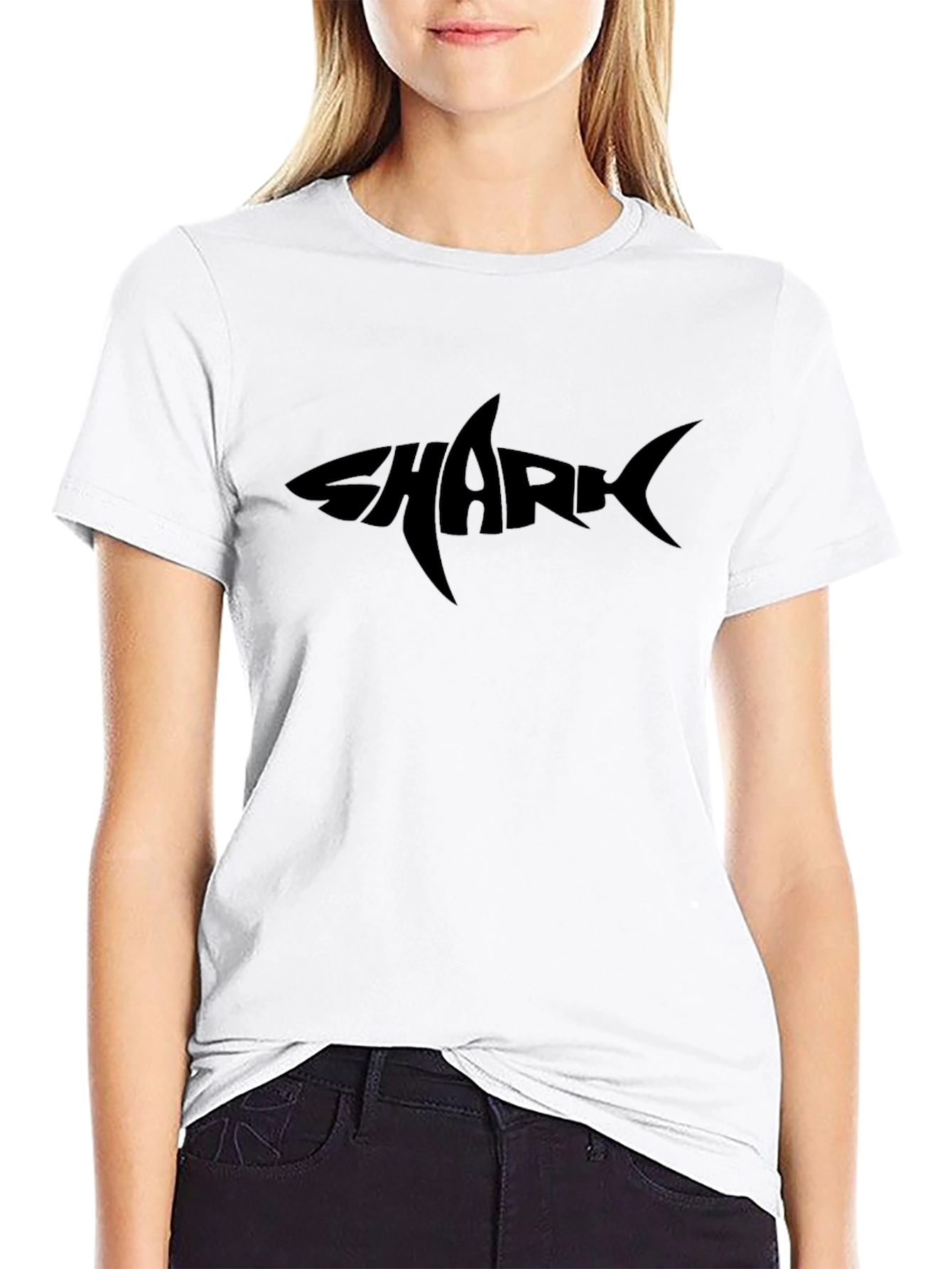 Shark Graphic Tee - Black Crew Neck