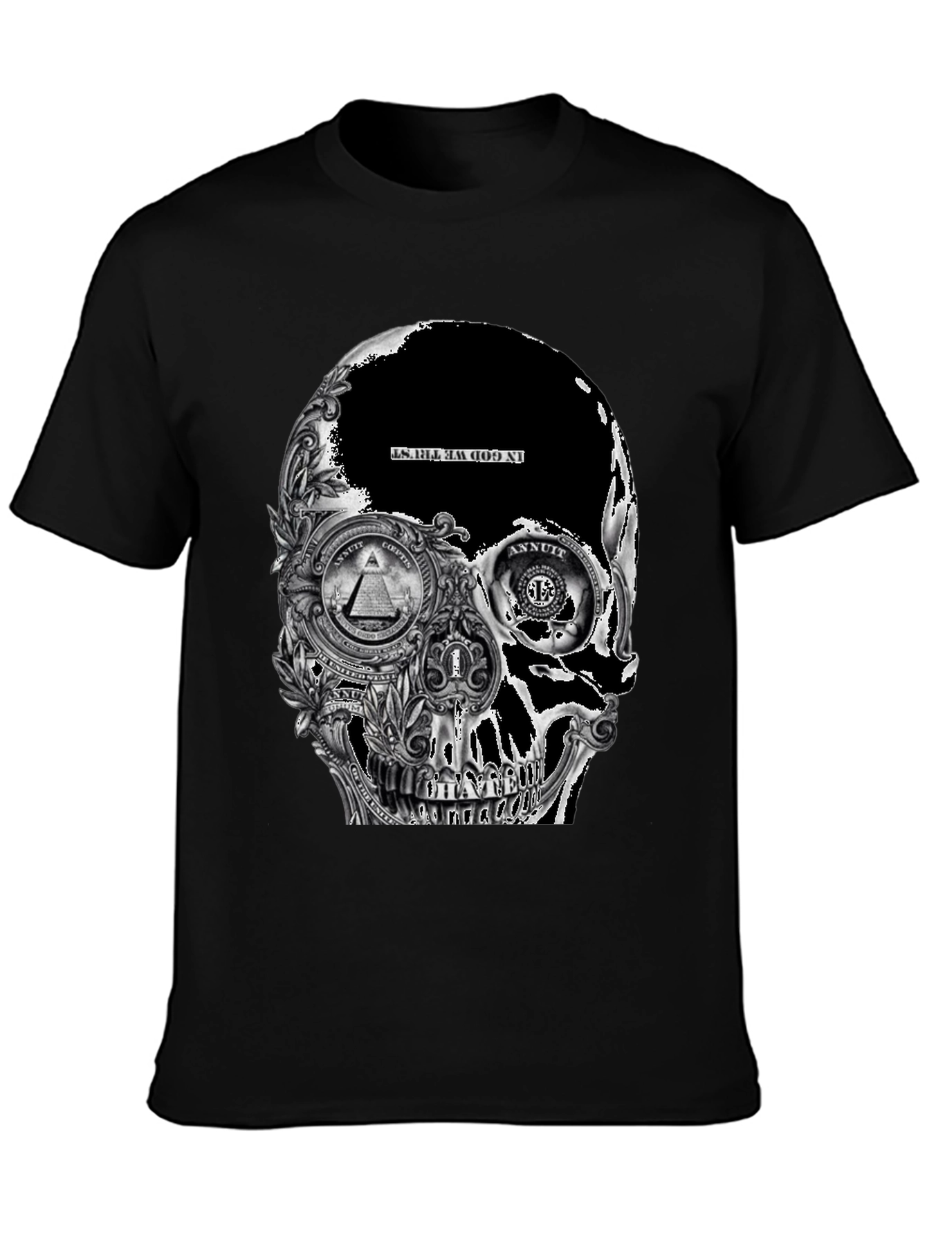Skull Dollar Bill Graphic T-Shirt - Black