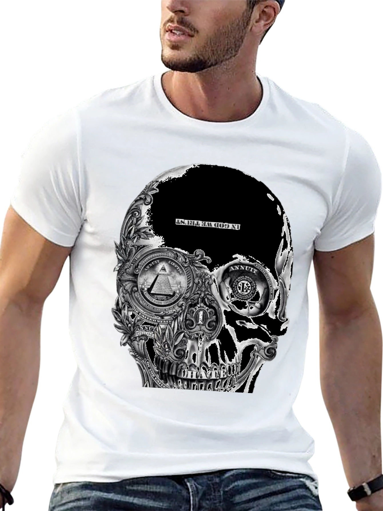 Skull Dollar Bill Graphic T-Shirt - Black