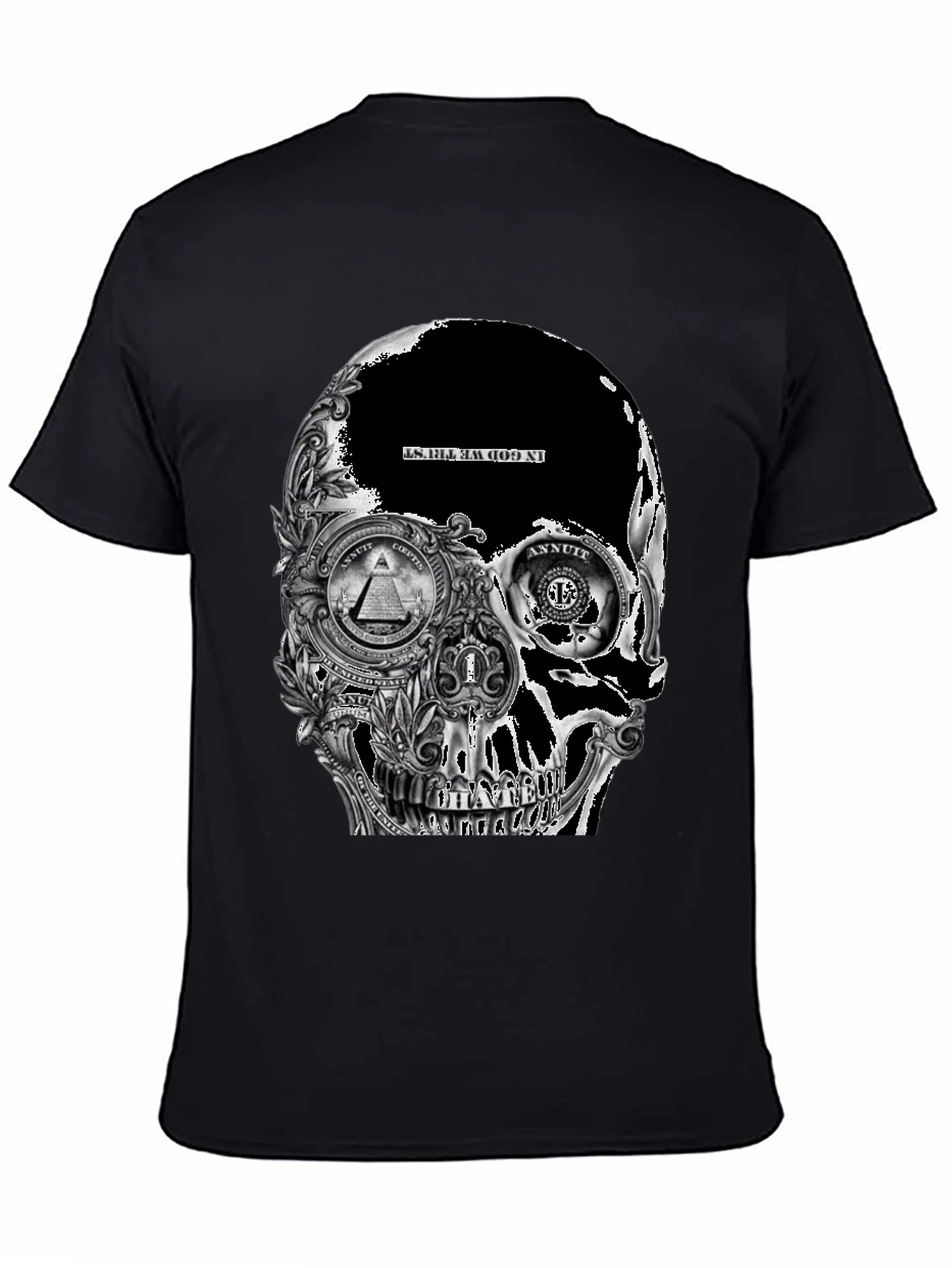 Skull Dollar Bill Graphic T-Shirt - Black