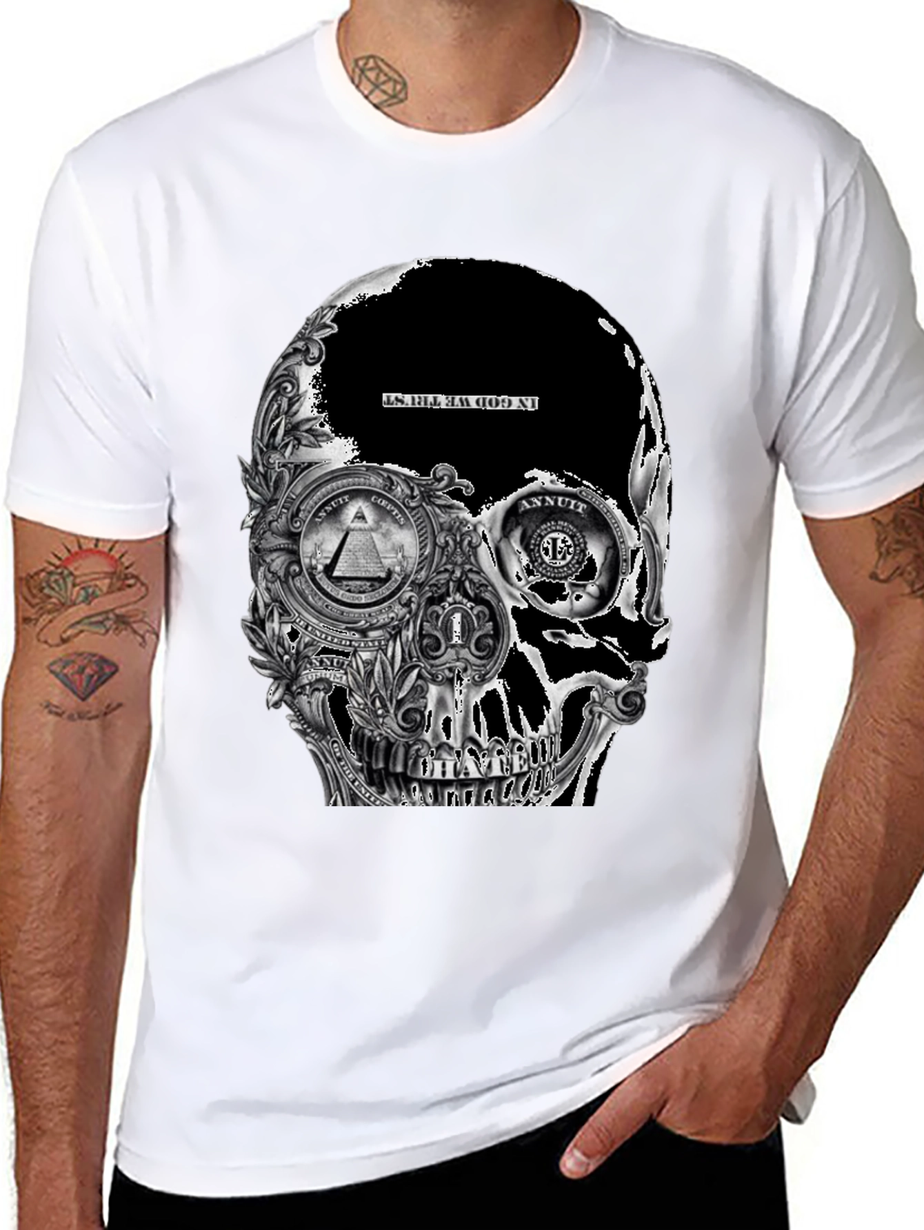 Skull Dollar Bill Graphic T-Shirt - Black