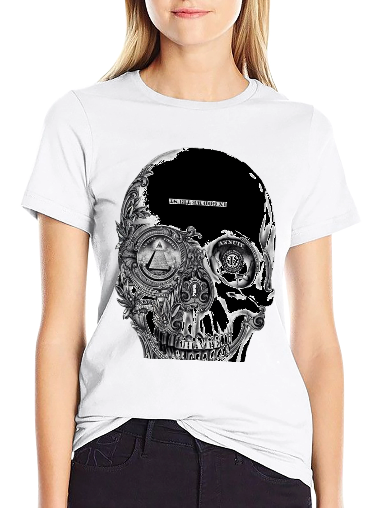 Skull Dollar Bill Graphic T-Shirt - Black