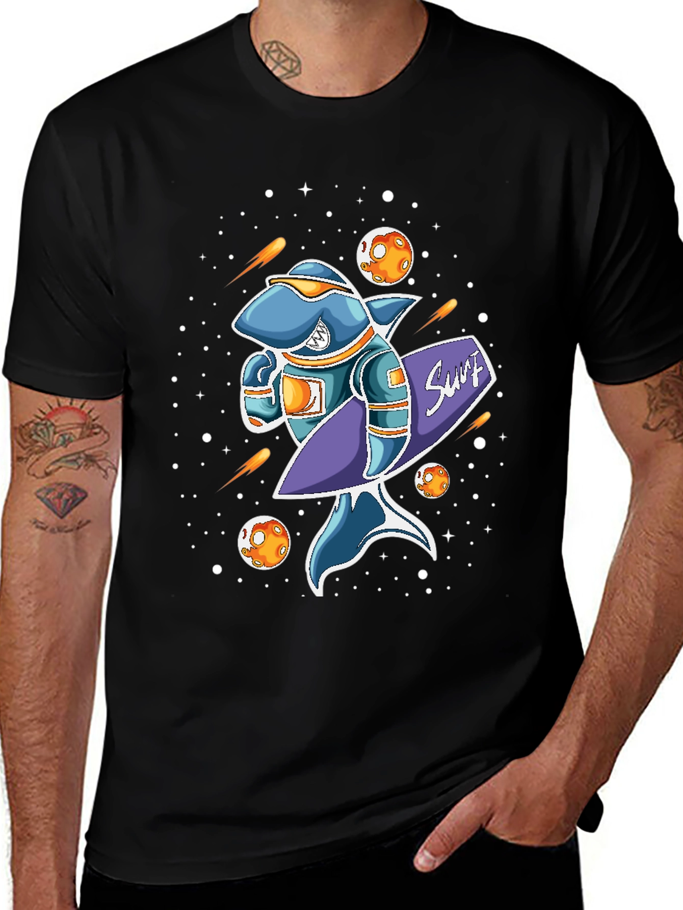 Space Shark Surfer Graphic T-Shirt