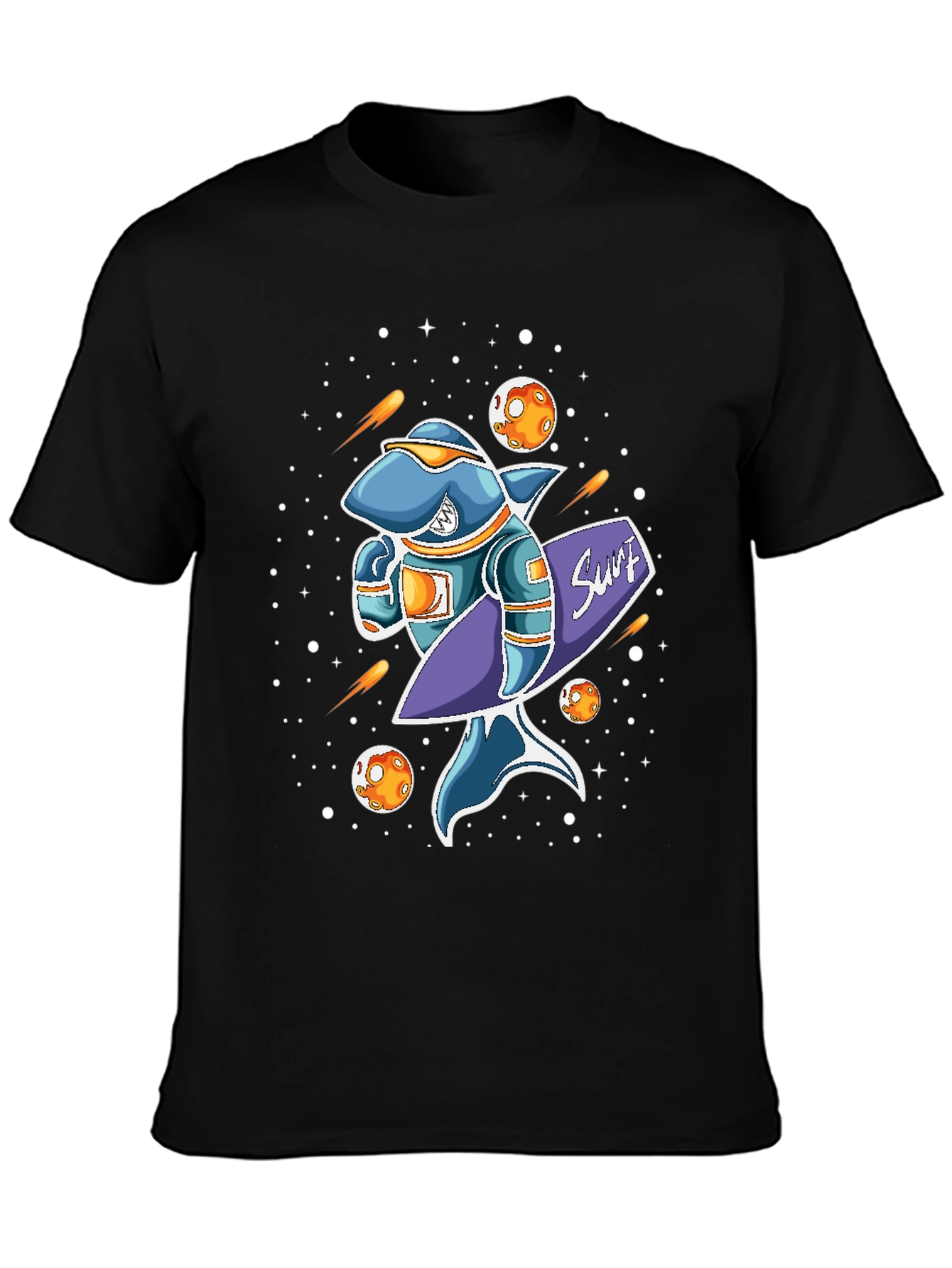 Space Shark Surfer Graphic T-Shirt