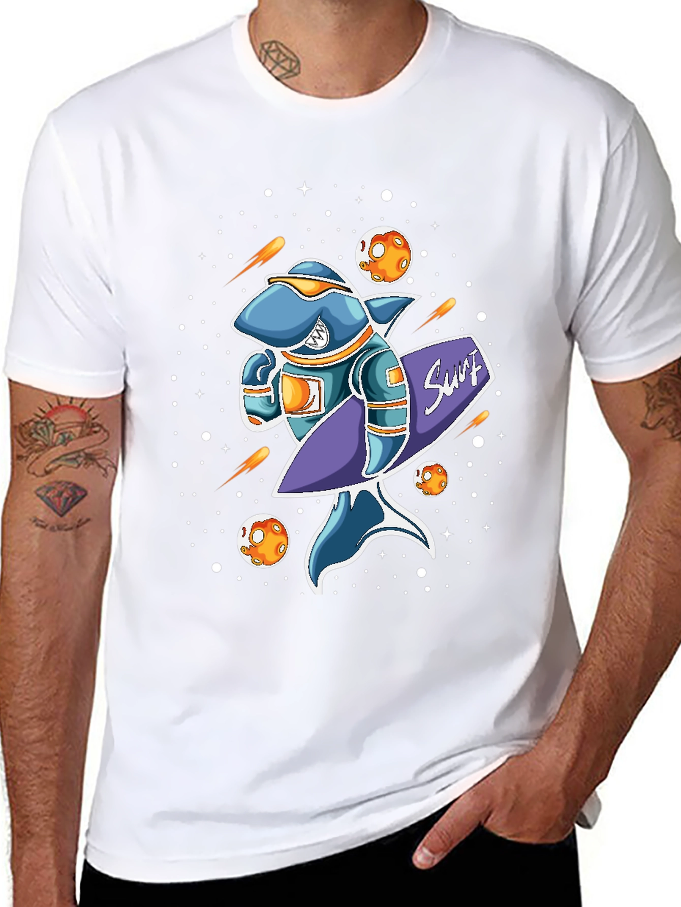 Space Shark Surfer Graphic T-Shirt