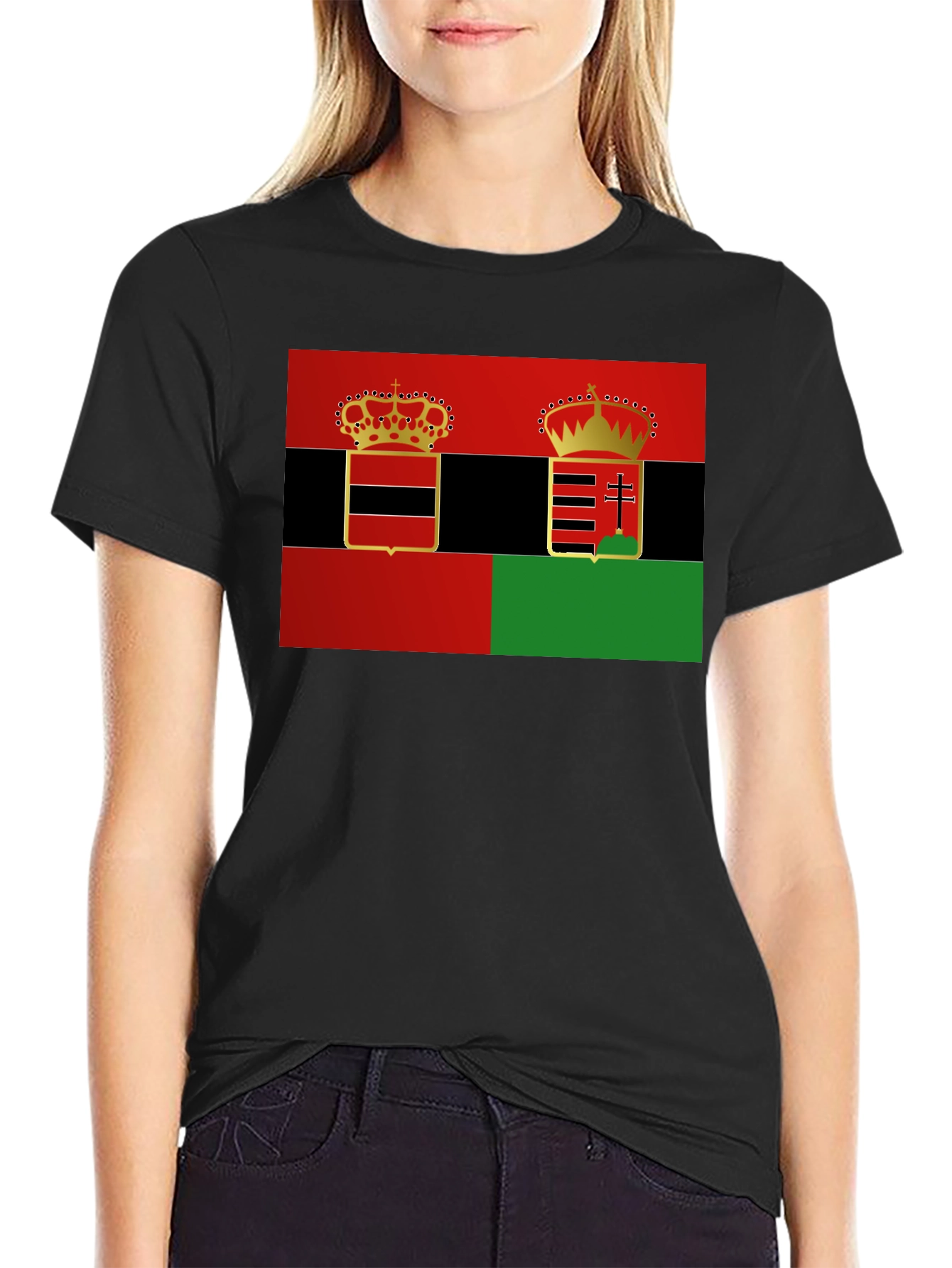 Unique Dual Crest Graphic Tee - Black