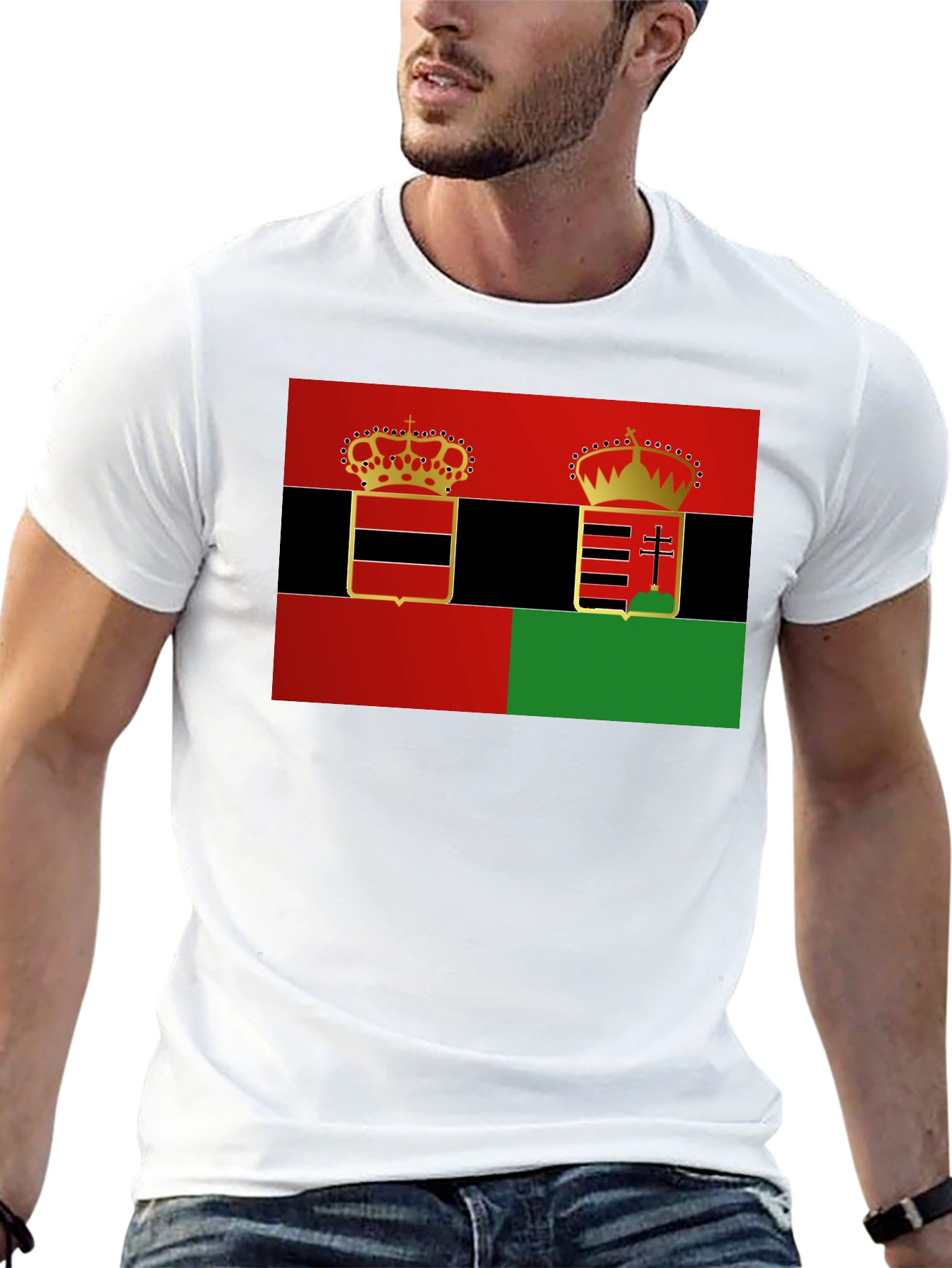 Unique Dual Crest Graphic Tee - Black