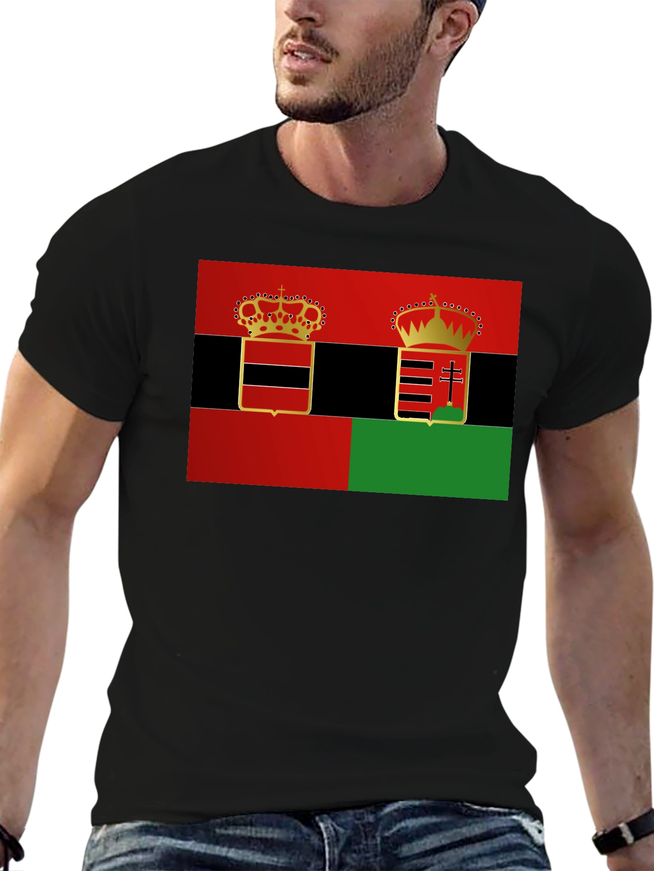 Unique Dual Crest Graphic Tee - Black