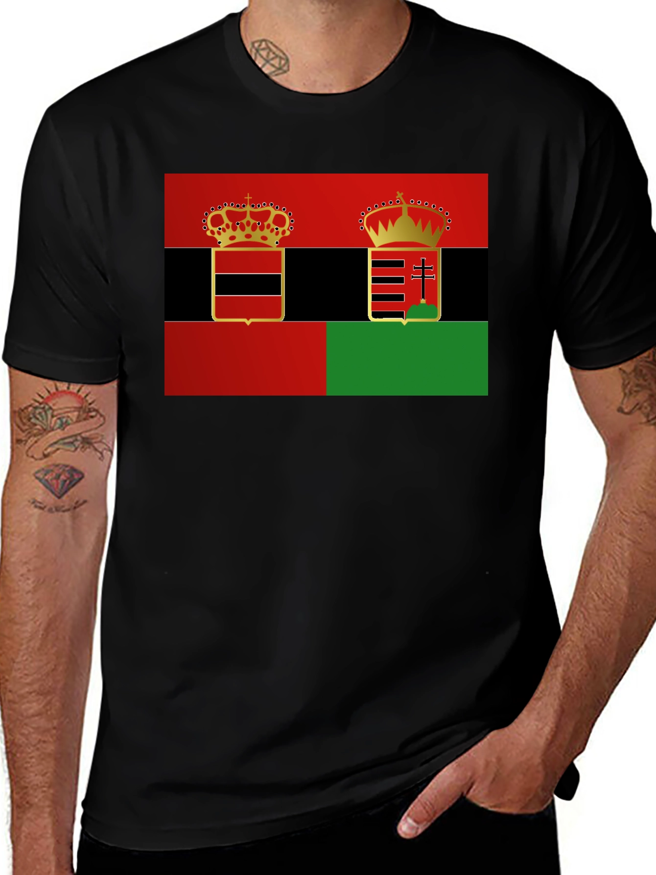 Unique Dual Crest Graphic Tee - Black