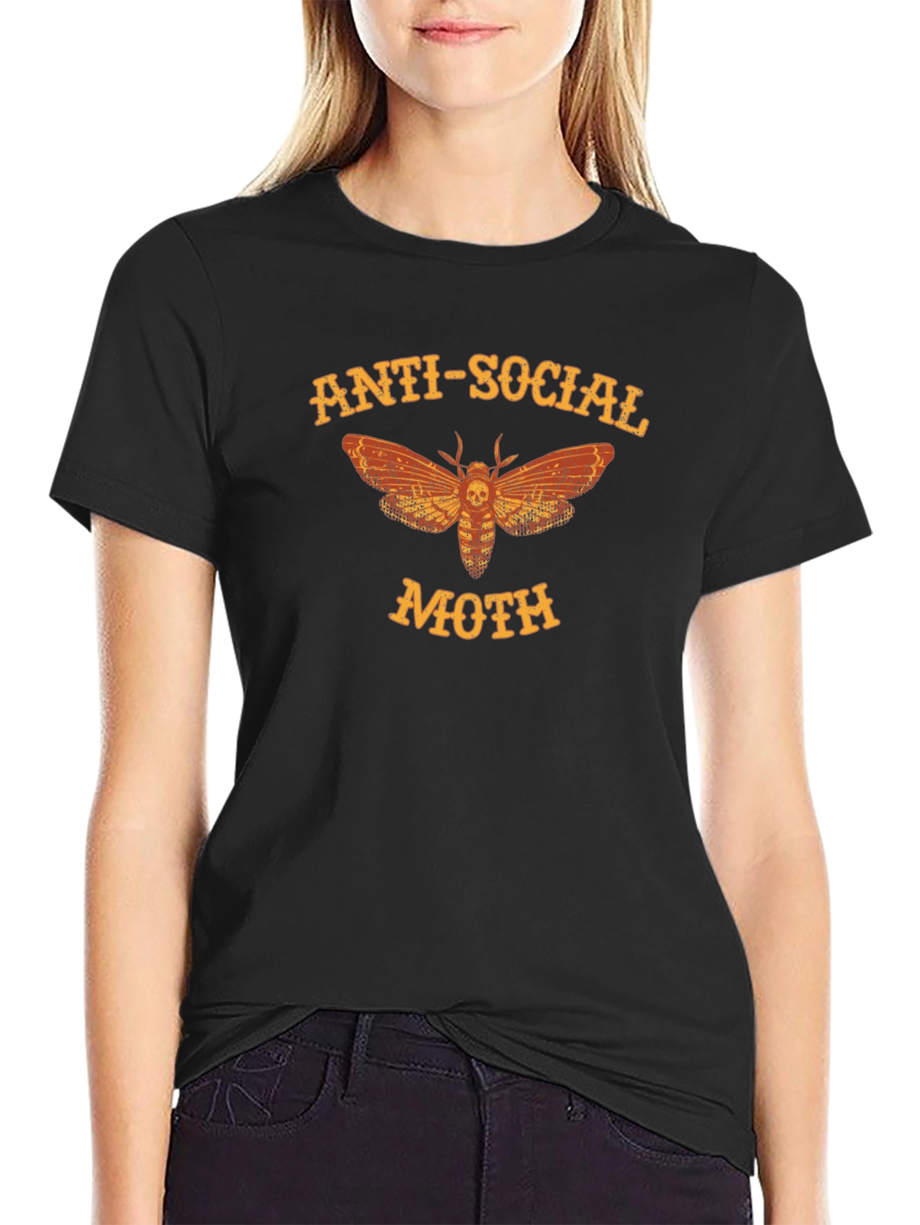 Anti-Social Moth Graphic T-Shirt - Black