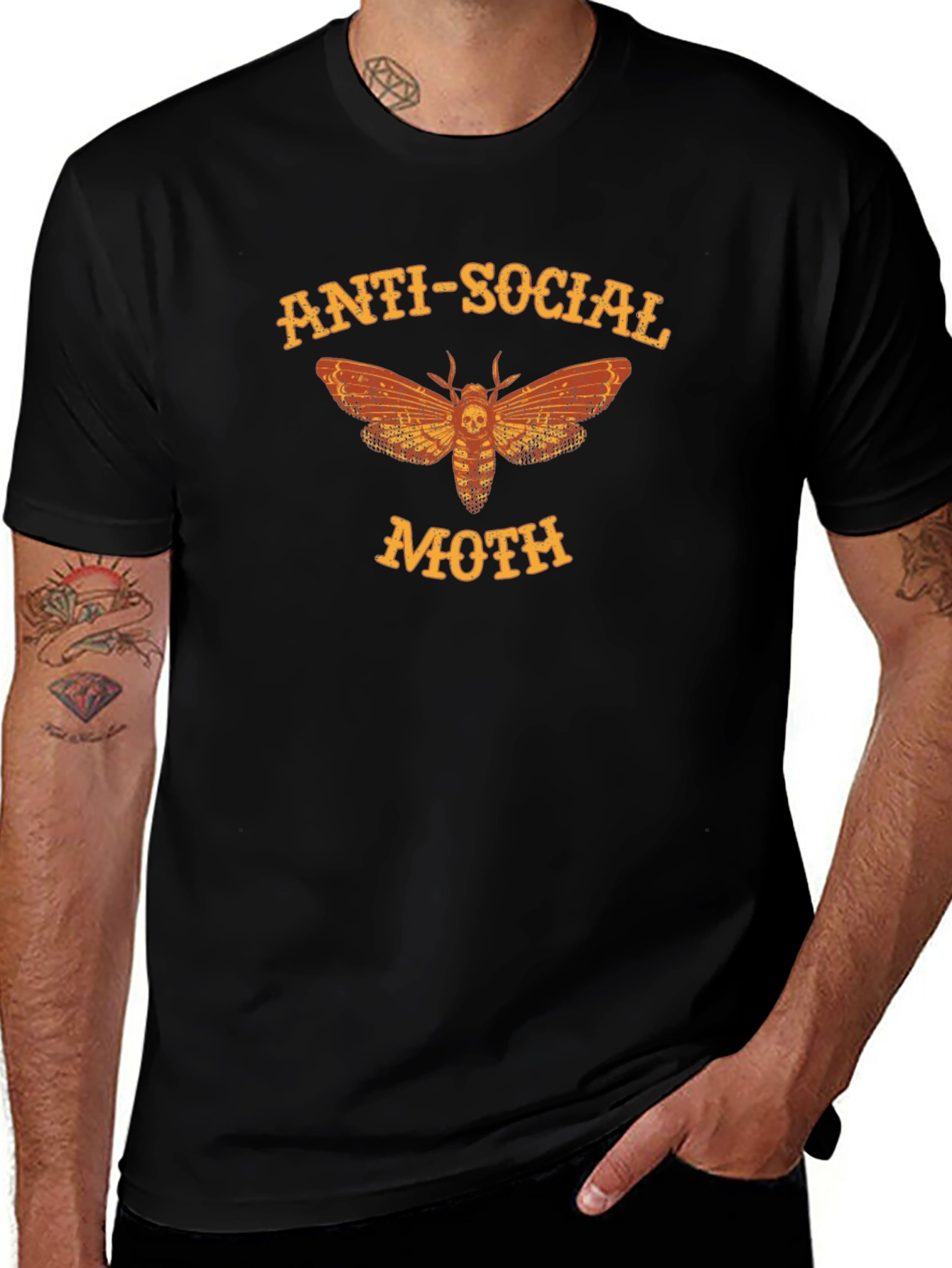 Anti-Social Moth Graphic T-Shirt - Black