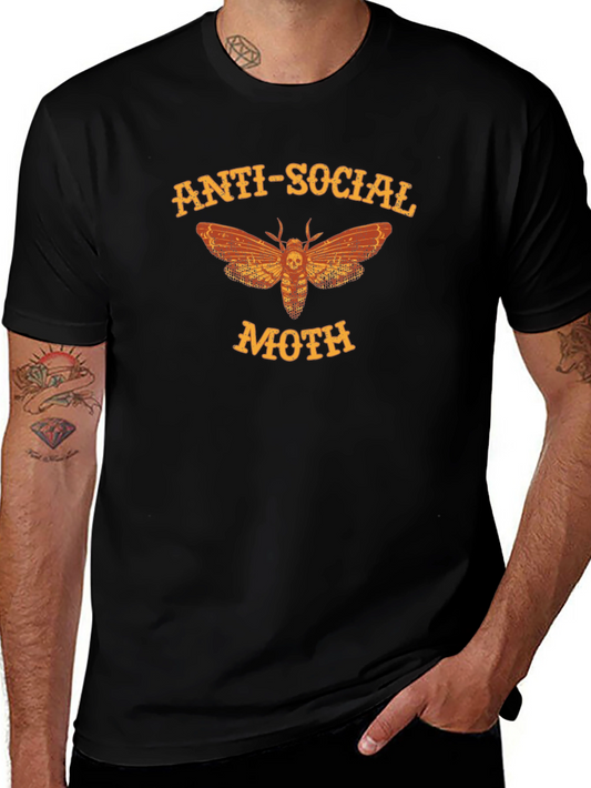Anti-Social Moth Graphic T-Shirt - Black