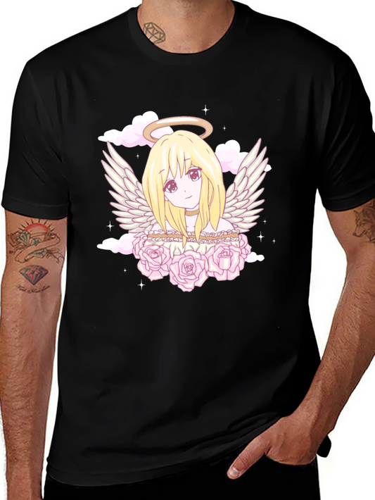 Anime Angel Graphic Tee - Black