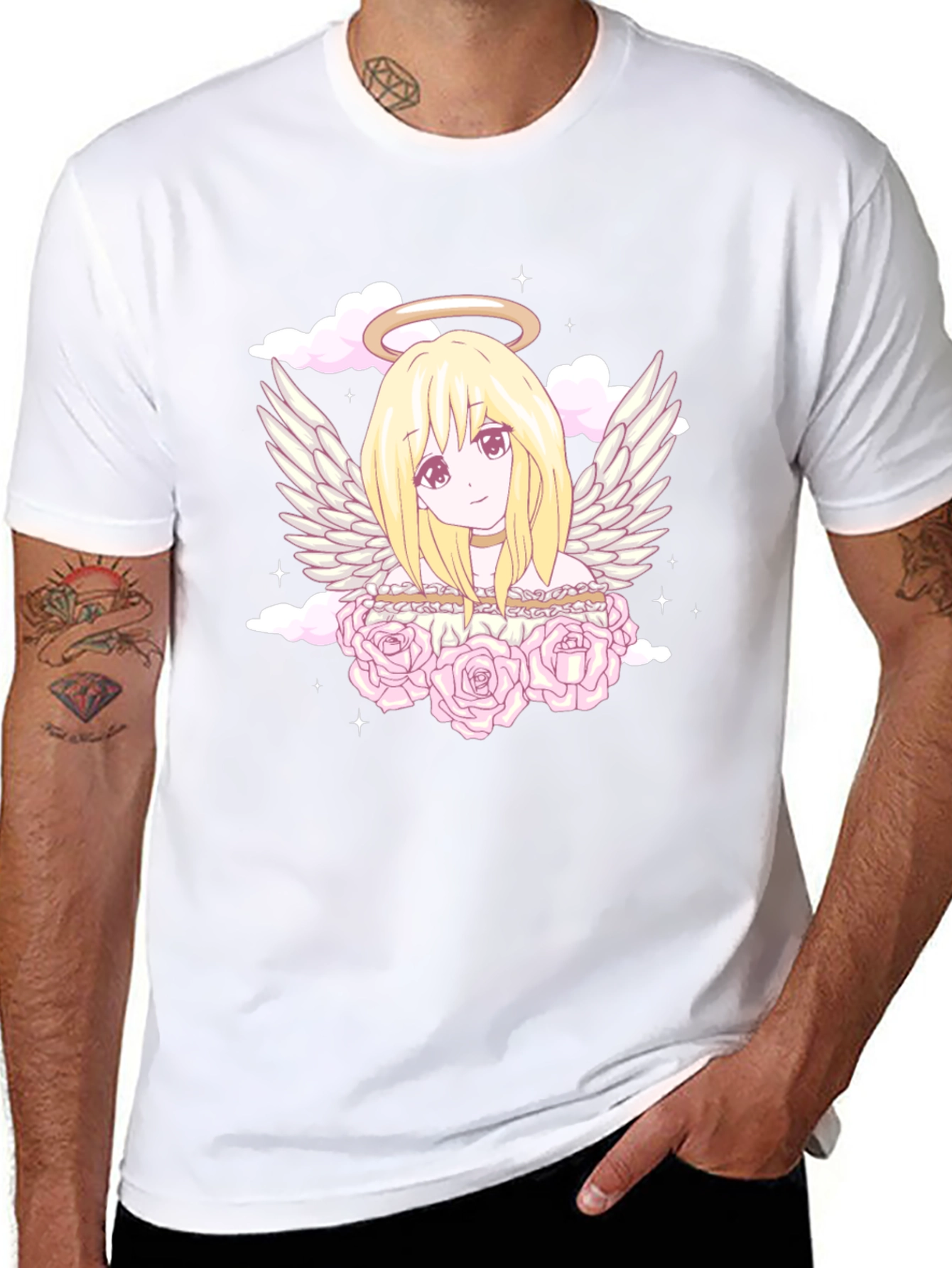 Anime Angel Graphic Tee - Black
