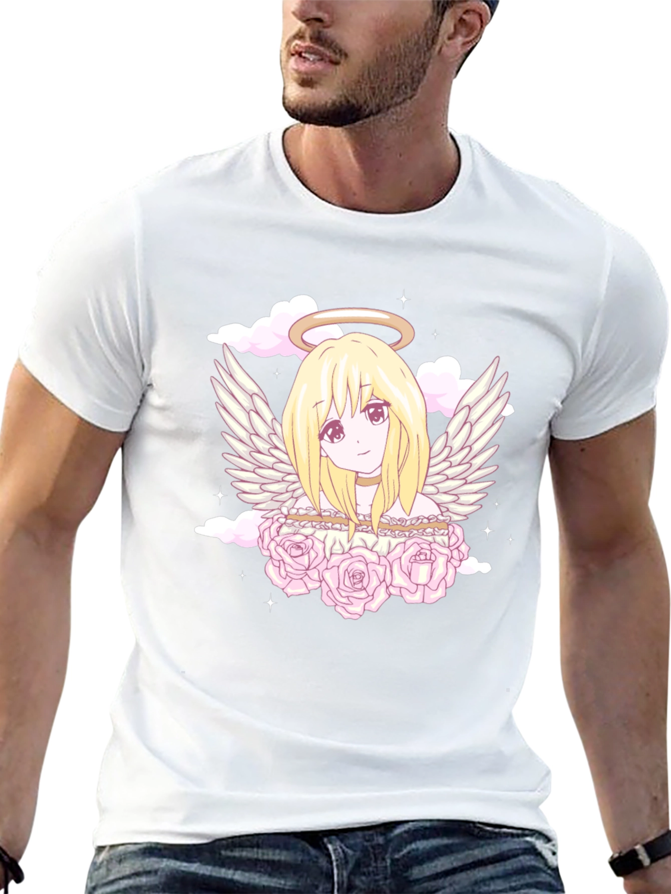 Anime Angel Graphic Tee - Black